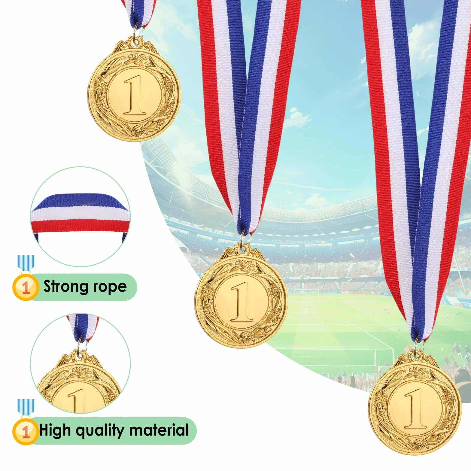 Simpeak 12 Pcs Medallas de Metal de Oro, Medallas de Aleación con Cintas para Competiciones Deportivas