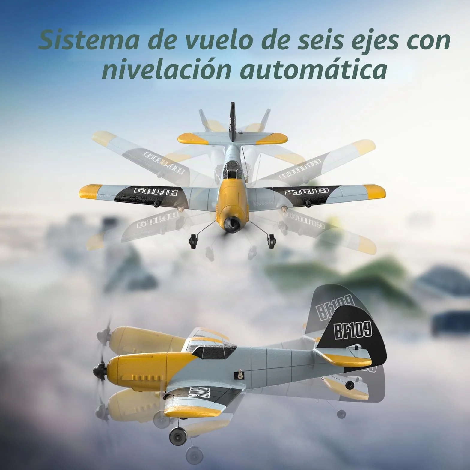 DEERC Avión RC de 3 Canales BF-109 RC Fighter Toy, 2,4 GHz, estabilizador giroscópico de 6 Ejes, Planeador RTF con 2 baterías, Adecuado para Adultos, niños, Principiantes para Volar…