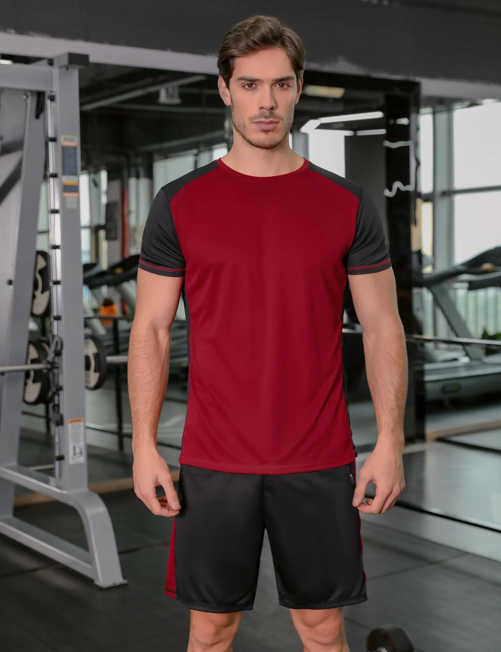 Conjunto Deporte Hombre Manga Corta Chandal Verano Traje Entrenamiento Elástico Secado Rápido Ropa Deportiva Correr