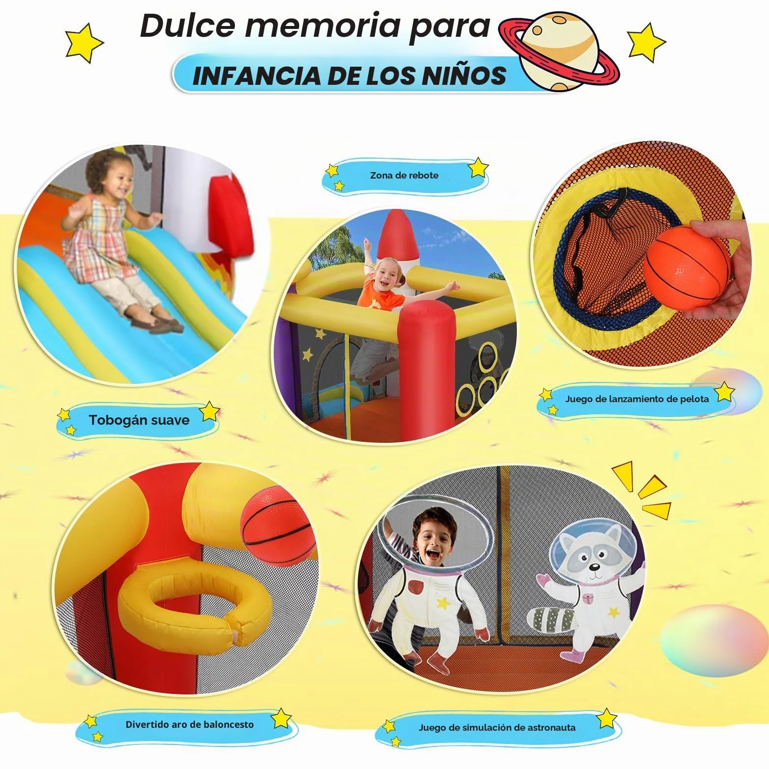 Castillo Hinchable para niños pequeños (2-8 años), Castillo Hinchable con soplador, área de Juego de astronautas y Zona de Tiro, Castillo Hinchable de Cohetes para Fiestas en Interiores y Exteriores