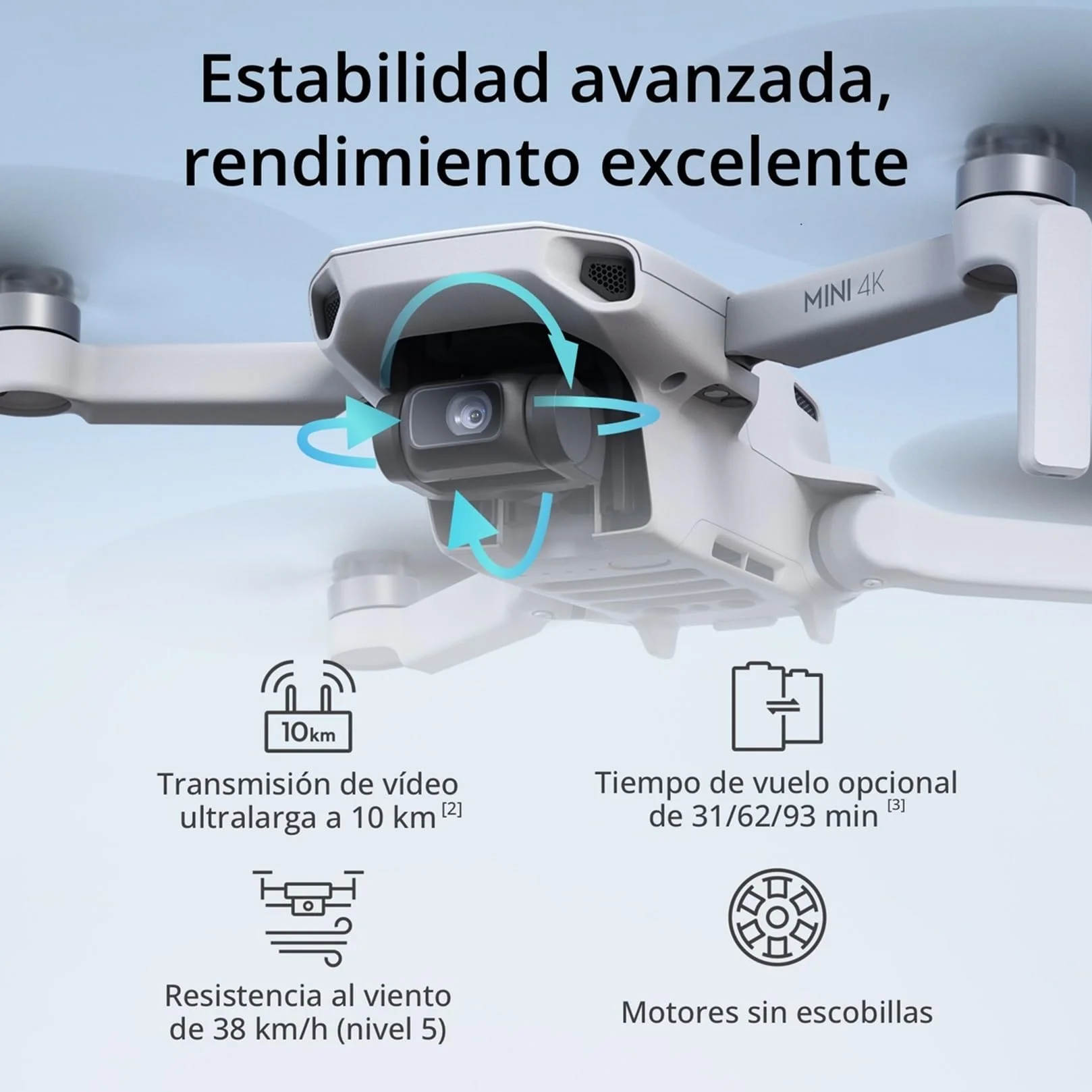 DJI Mini 4K dron cámara 4K UHD 249g estabilización 3 ejes transmisión 10km 2 baterías 62min