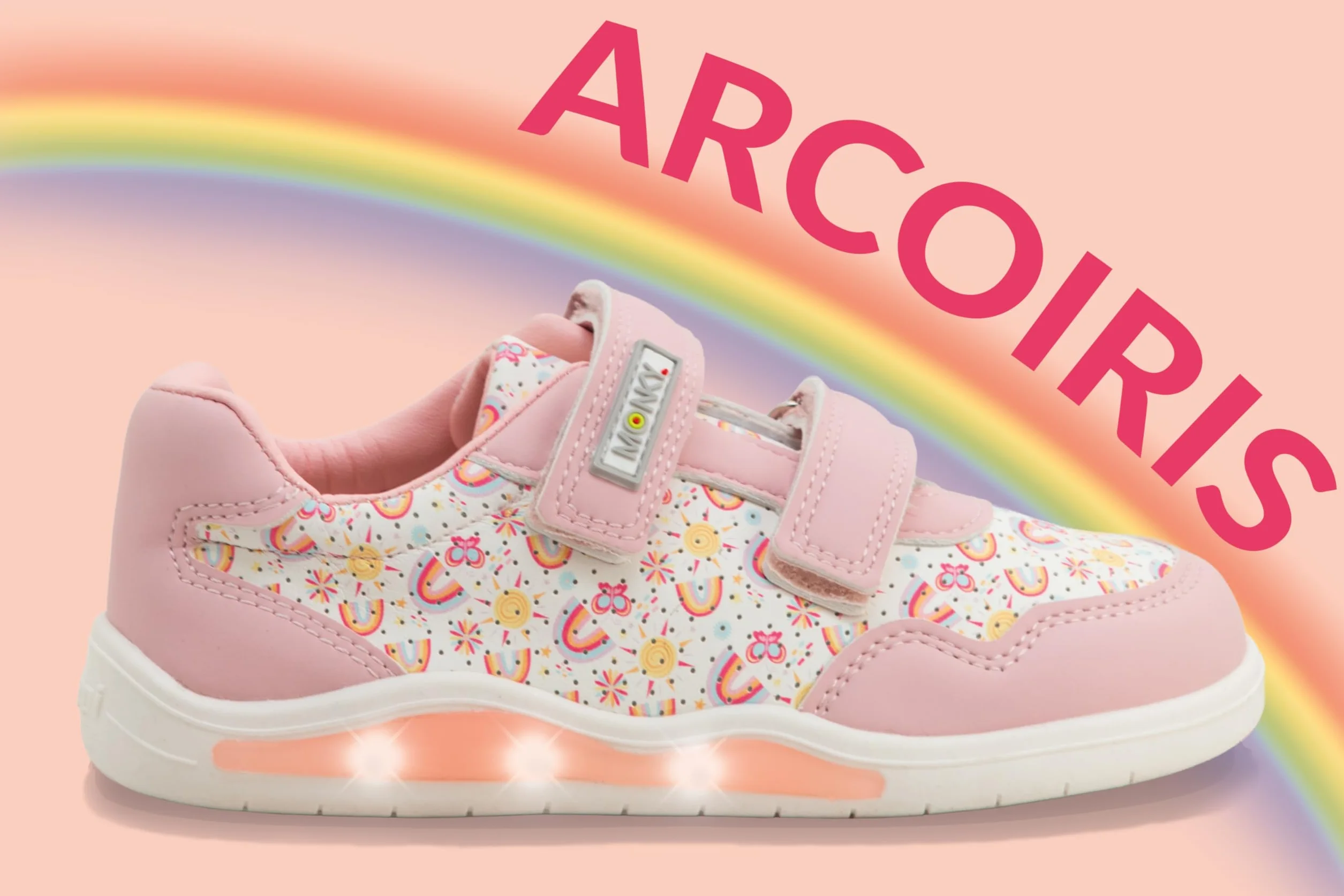 MONKY Zapatillas Barefoot Infantiles LED Puntera Ancha Suela Flexible Antideslizante Cierre Velcro Piel Sintética Tallas 25-30