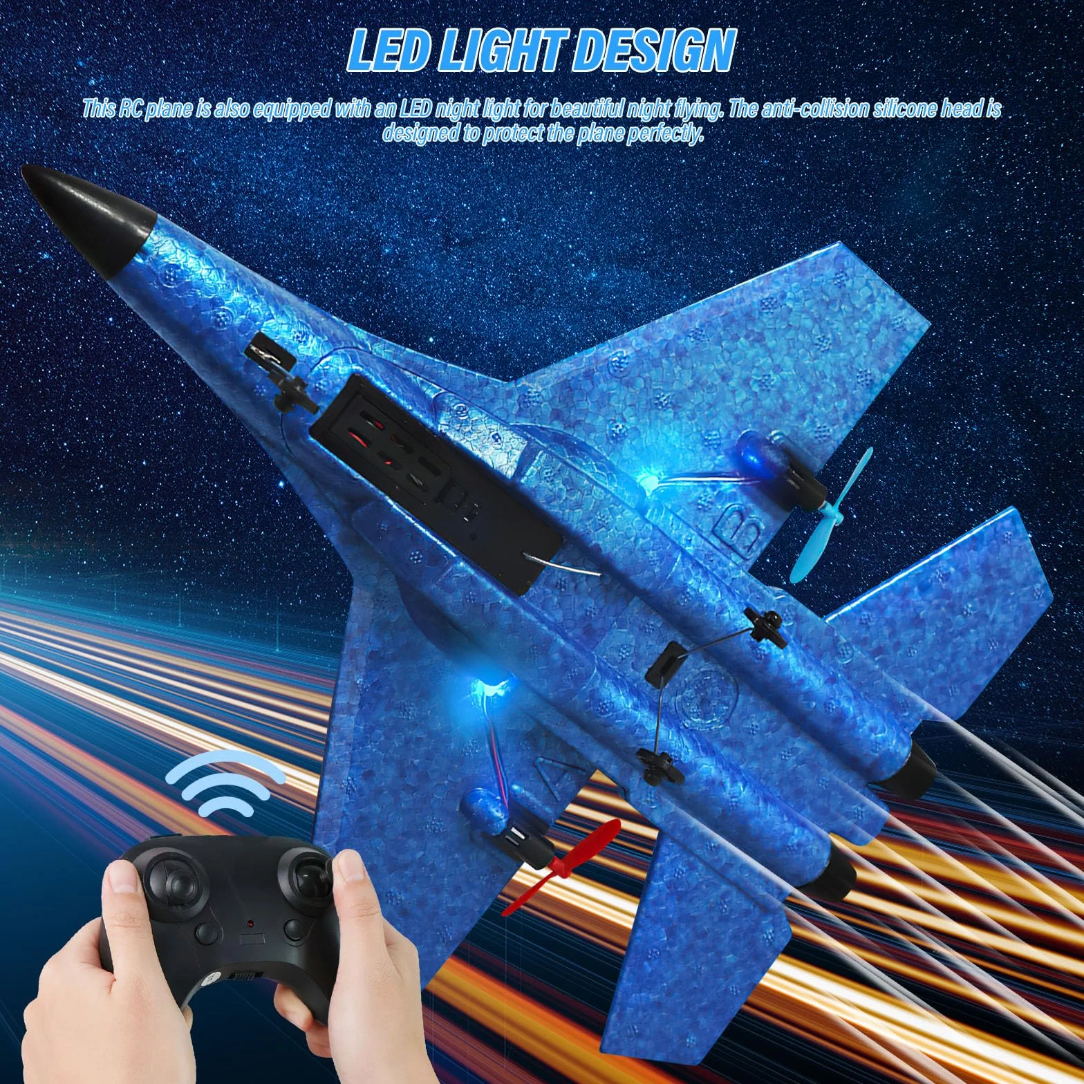 LUFEIS Avión de Control Remoto, Avión RC, Avións Teledirigido, Avións F-22 RC, 2,4 GHz 3 Canales, Avione Teledirigido para Adultos y Niños con Mando a Distancia (Azul)