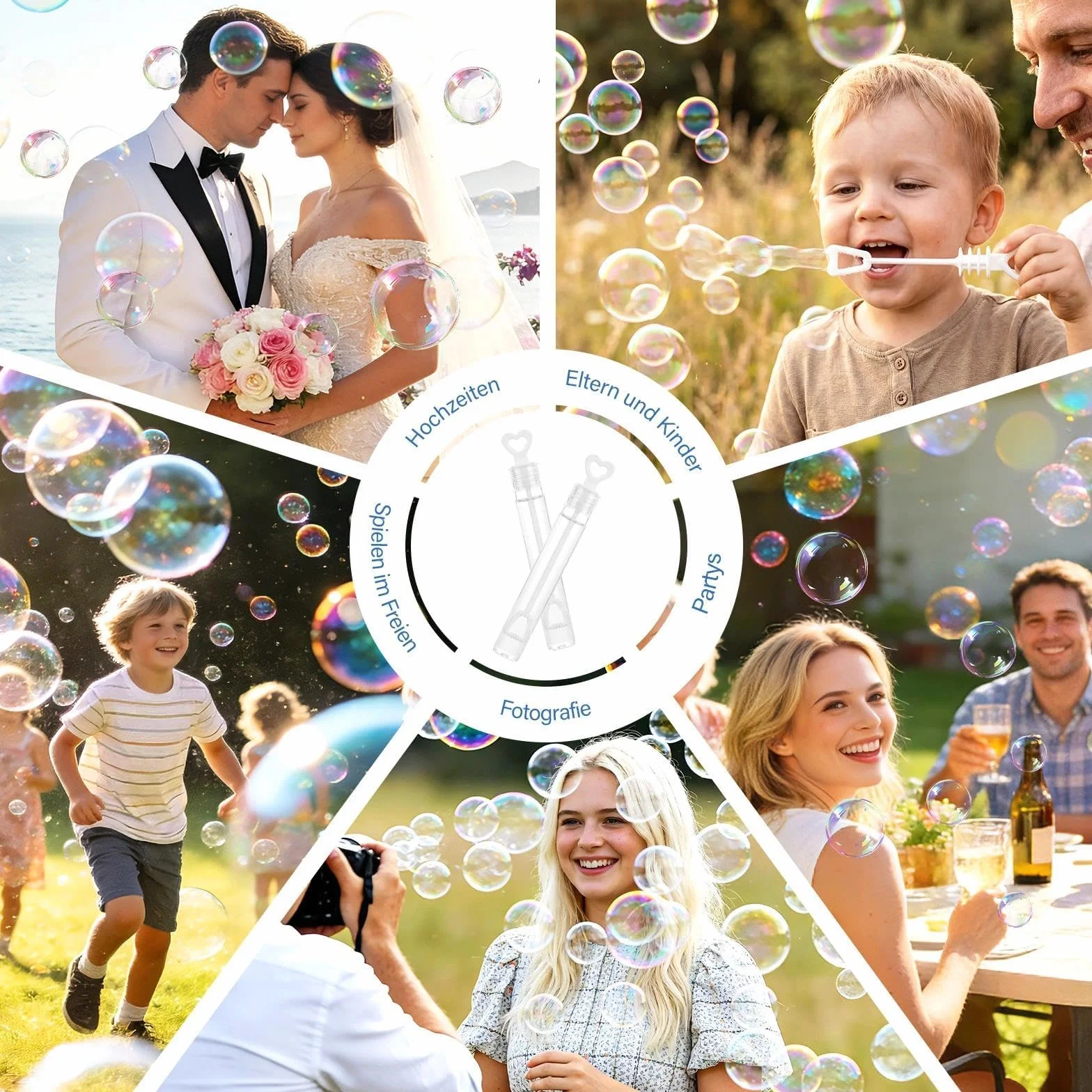 Sweelov 100 Pompas de Jabón para Bodas Burbuja Pomperos Varita Tubo con Líquido para Boda Fiesta, Blanco