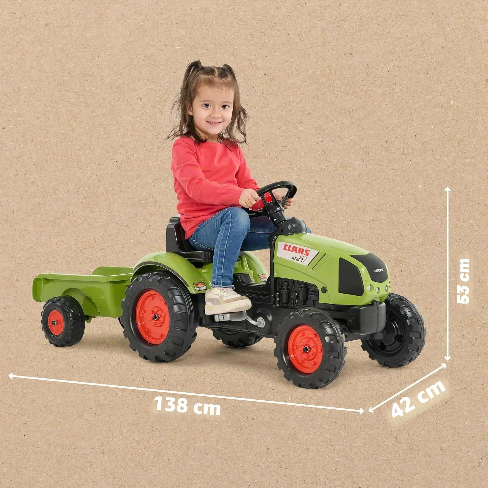 Falk - Tractor de Pedales Claas con Remolque - A Partir de 2 años - Fabricado en Francia - Volante direccional con bocina - 2040A
