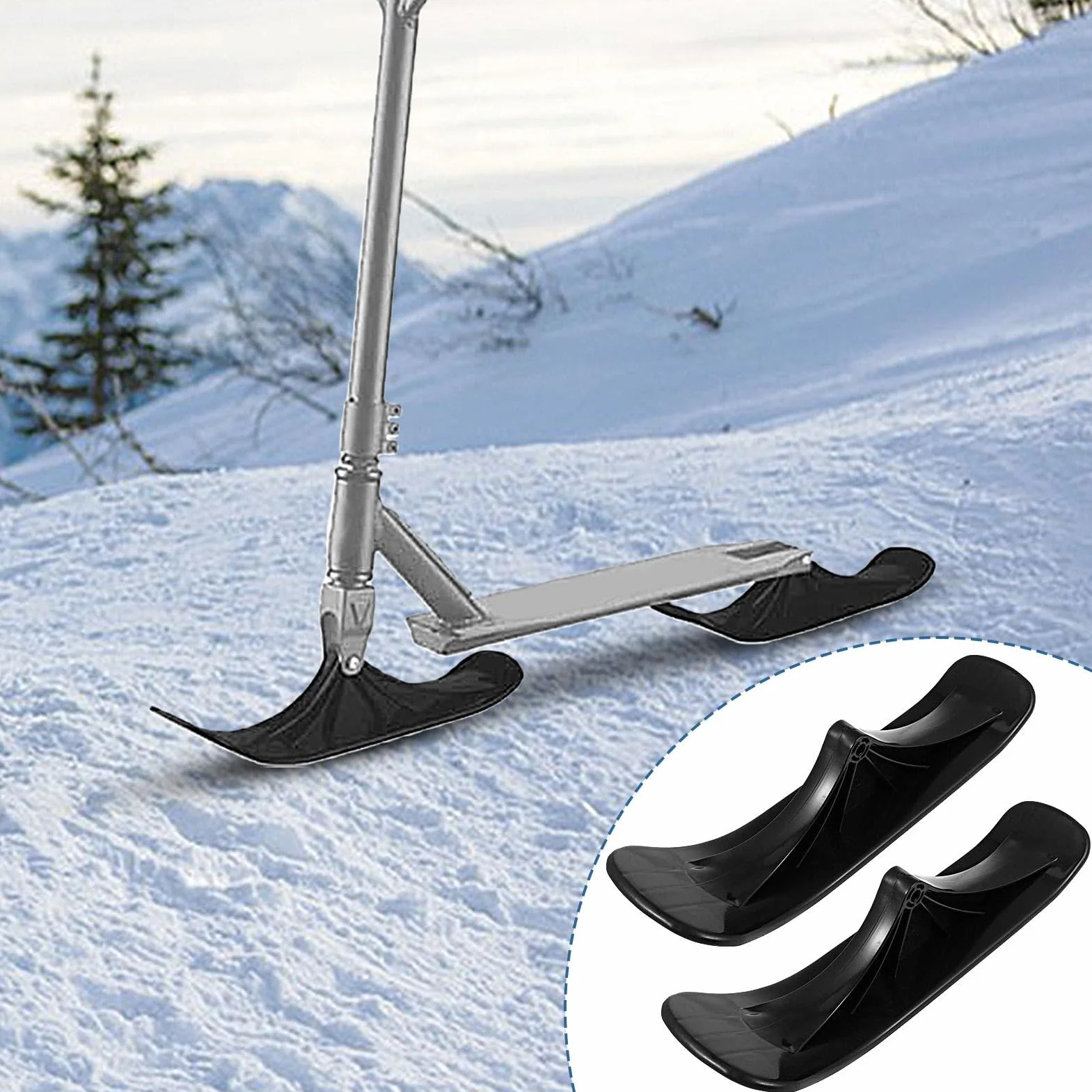 Kit de Trineo de Esquí para Patinete de Nieve de 2 Piezas, Conversión de Patinete de Arena, Tabla Plegable