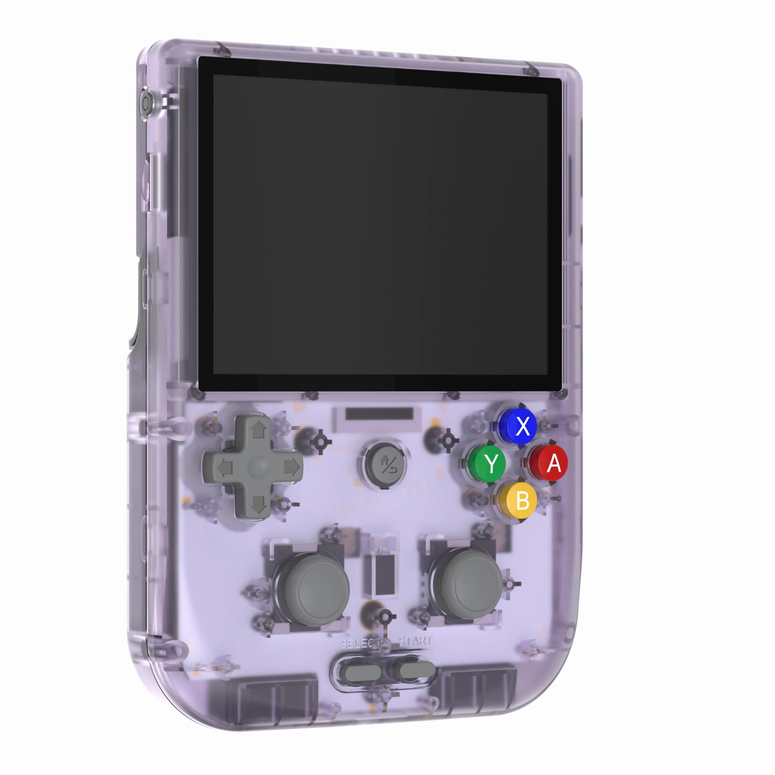 RG405V - Consola de juegos de mano retro, pantalla IPS de 4.0 pulgadas, sistema Android integrado, tarjeta TF de 128 G, batería de 5500 mAh, sin soporte de juegos (morado transparente)