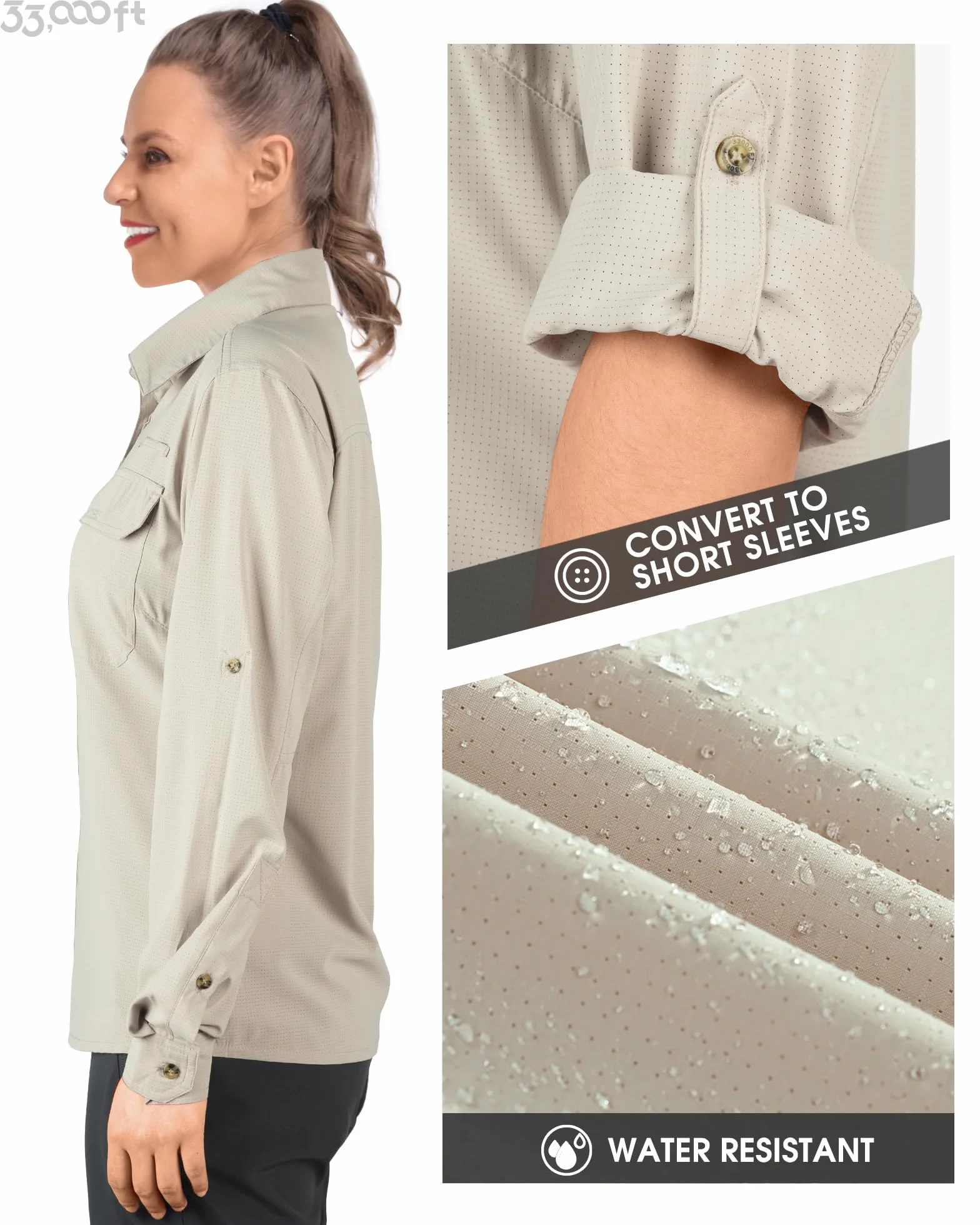 Camisa para mujer UPF50+ protección UV secado rápido manga larga senderismo