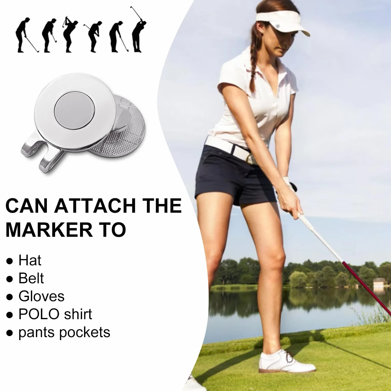 Clip Magnético para Sombrero de Golf, 3 Piezas Marcador de Pelota
