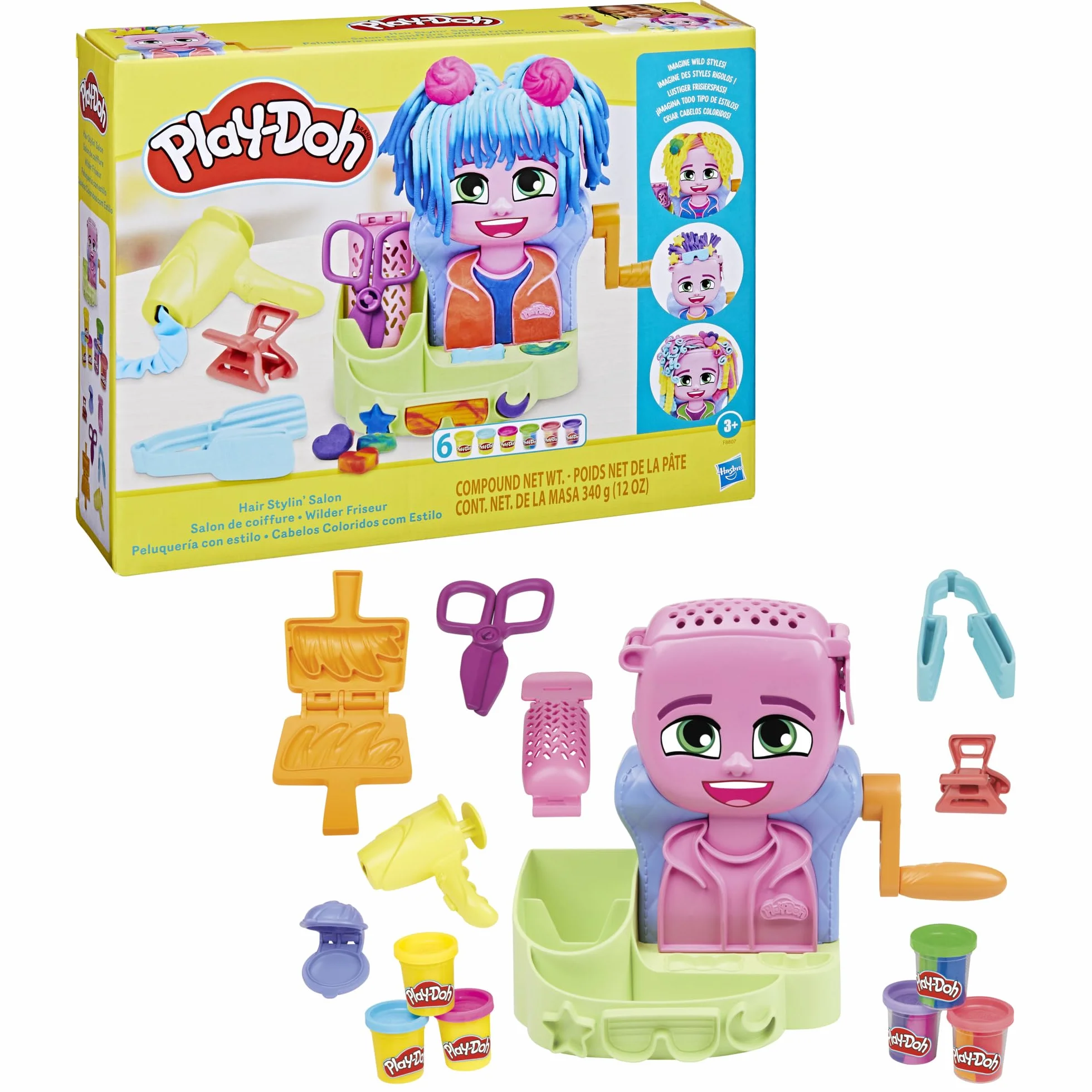 Play-Doh Hasbro Peluquería, Manualidades para Niñas y Niños a Partir de 3 Años, Set con Herramientas y 6 Botes de Plastilina de Colores, Regalo Creativo