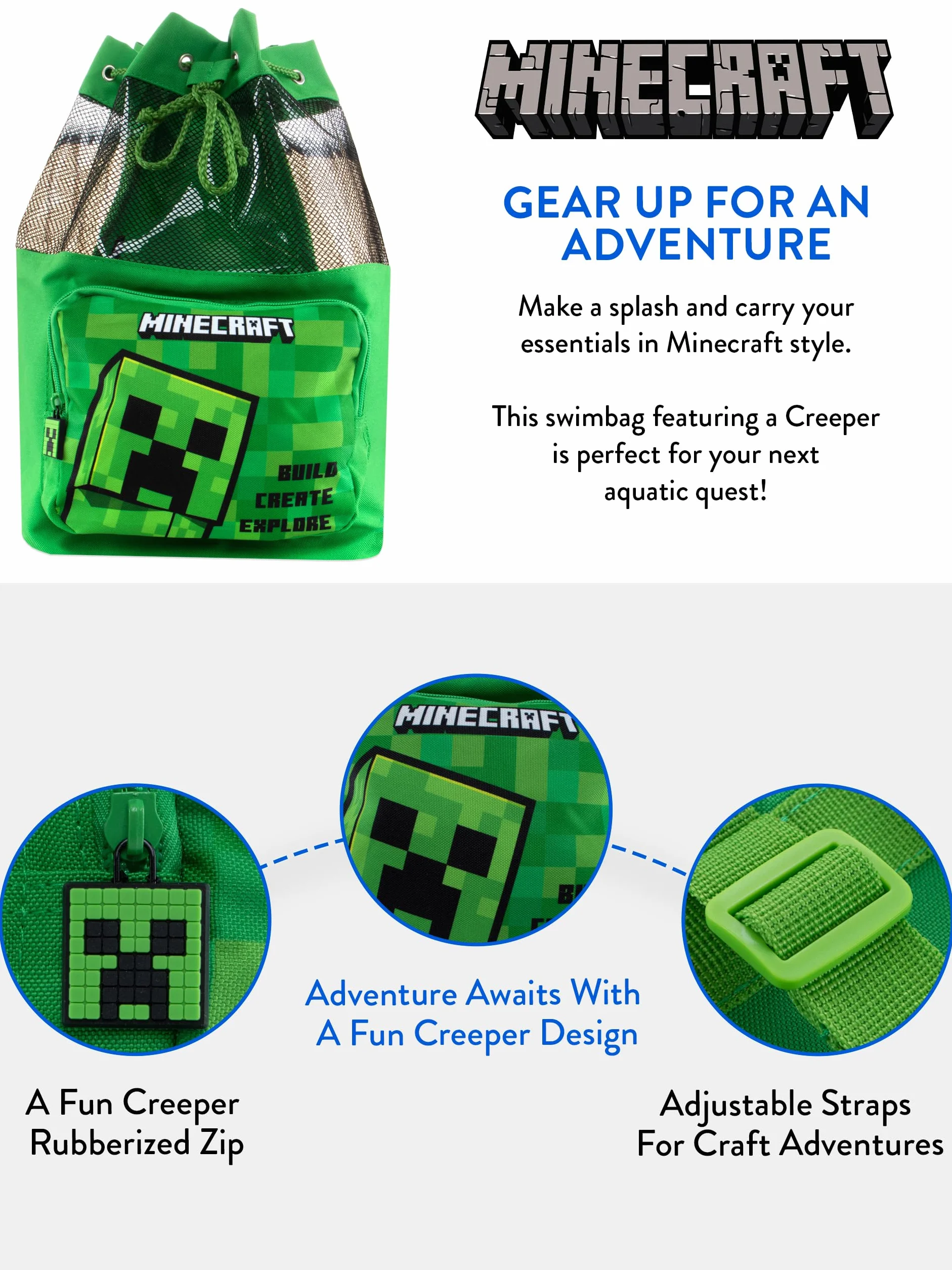 Minecraft Bolsa de Baño Mochila para Niños Natación Verde