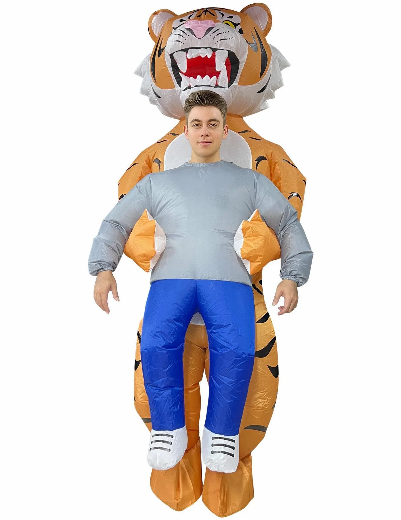 A2Z Disfraz inflable de tigre para adultos y mujeres con caja de batería de abanico, disfraz divertido de tigre inflable para hombres y mujeres, Halloween, fiestas y festivales, talla única
