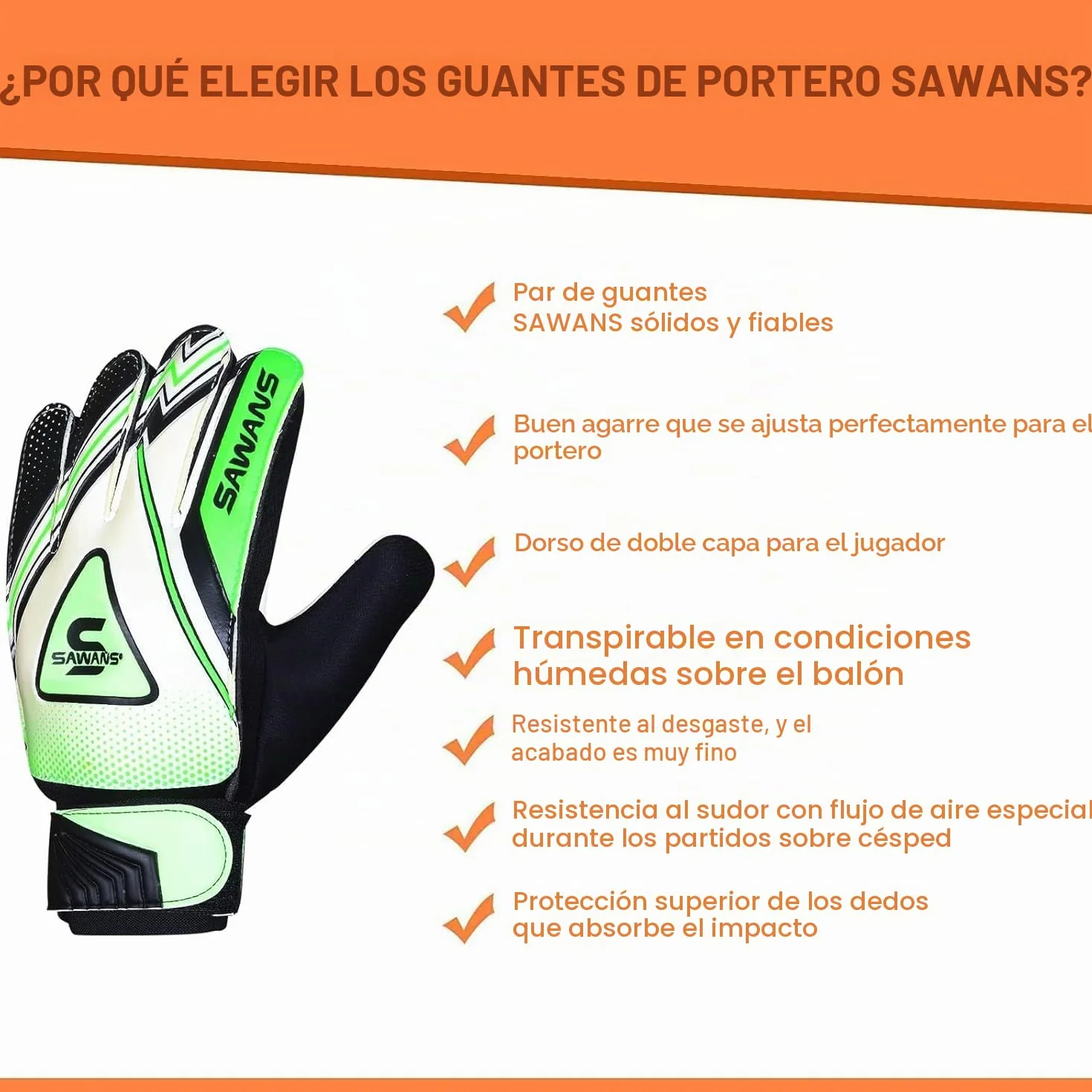 SAWANS Guantes de Portero Fútbol para Niños Jóvenes Adultos Protección Soporte Dedos Muñeca