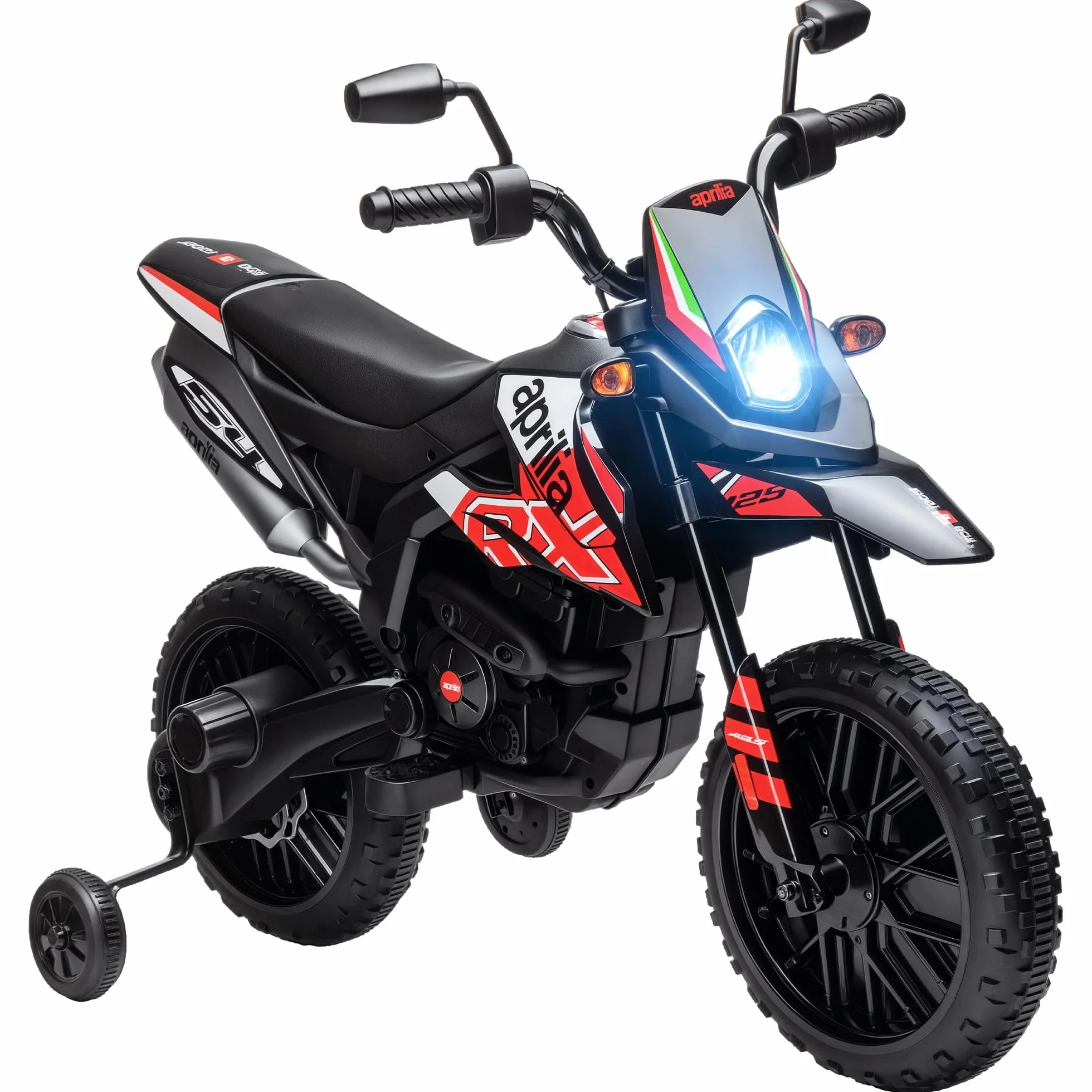 AIYAPLAY Moto Eléctrica Infantil 12V Aprilia con Ruedas Auxiliares, 6 km/h, Rojo