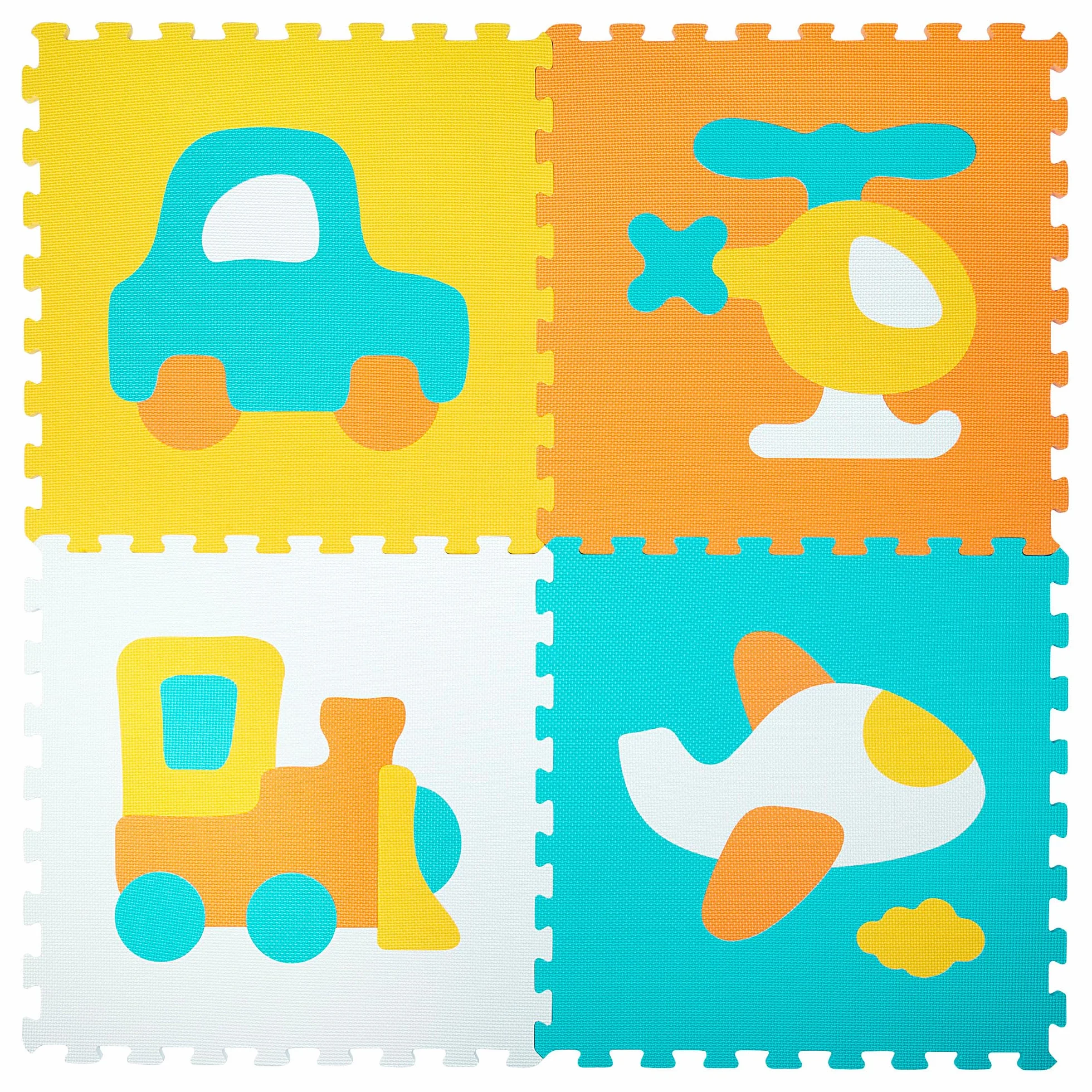 Colorbaby Alfombra Puzzle bebé, 4 Piezas puzle Suelo vehículos, No tóxica, 118x118 cm, Tapete Acolchado bebés, Gomaeva Infantil, Rompecabezas de Goma eva, Alfombrilla Juego niños, +10 Meses, 47156
