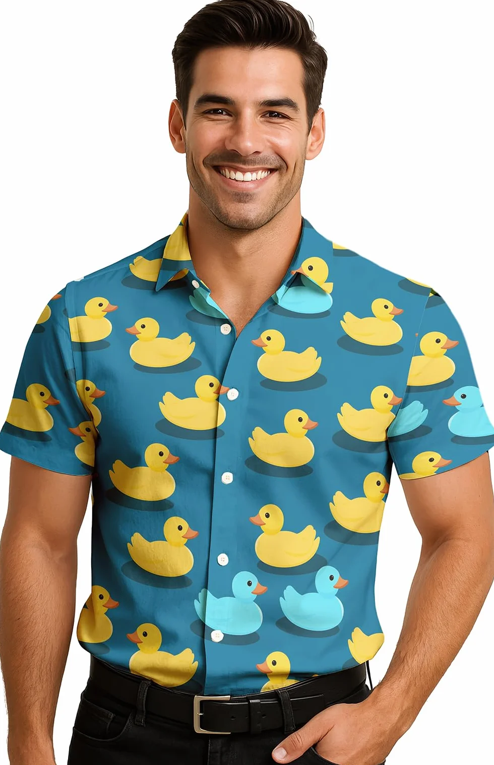 Camisa Patos de Goma Azul Disfraz Hombre Adulto Fiesta Hawaiana Verano