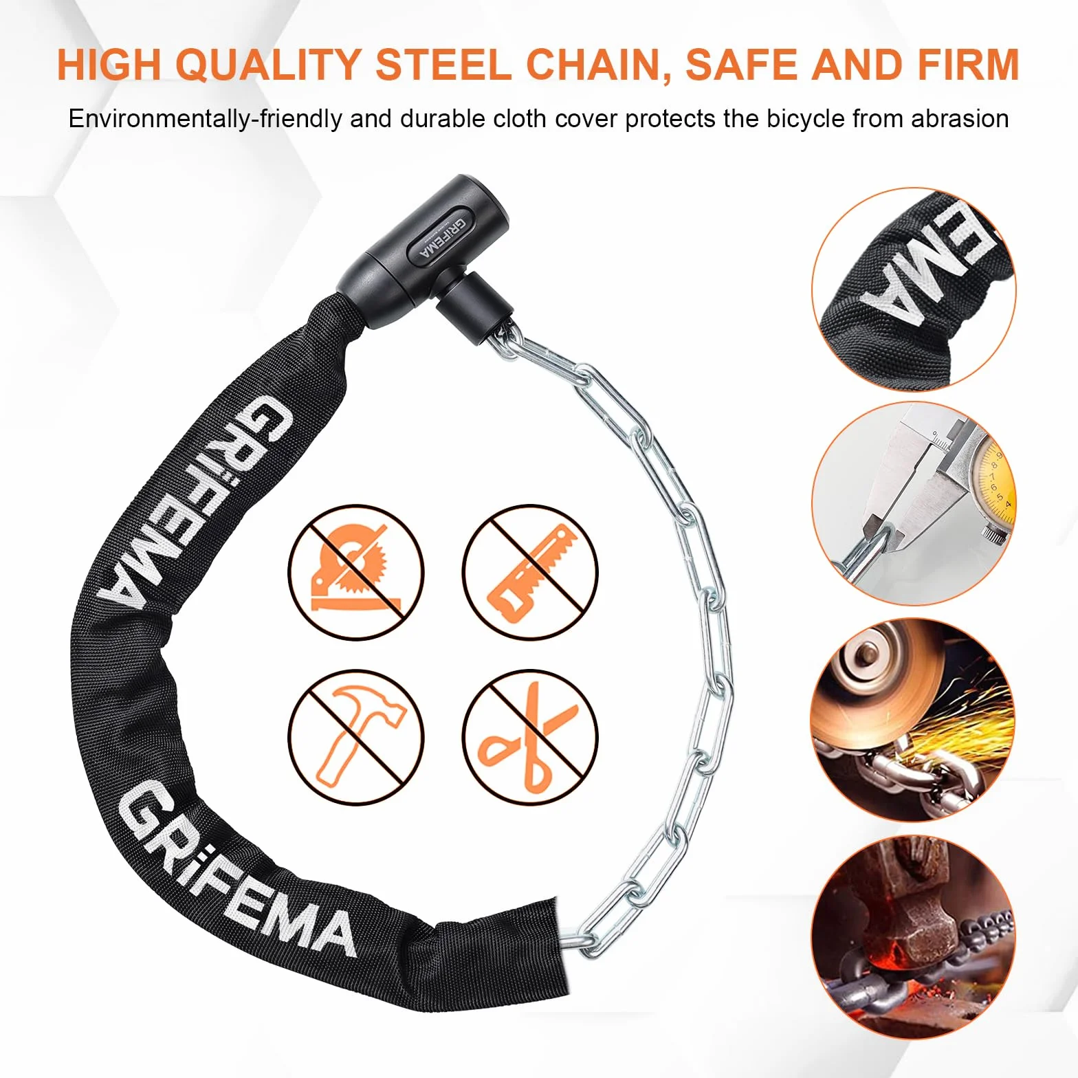 GRIFEMA GA1201-12 Candado de Bicicleta Antirrobo con Llave, Cadena 120cm, Negro