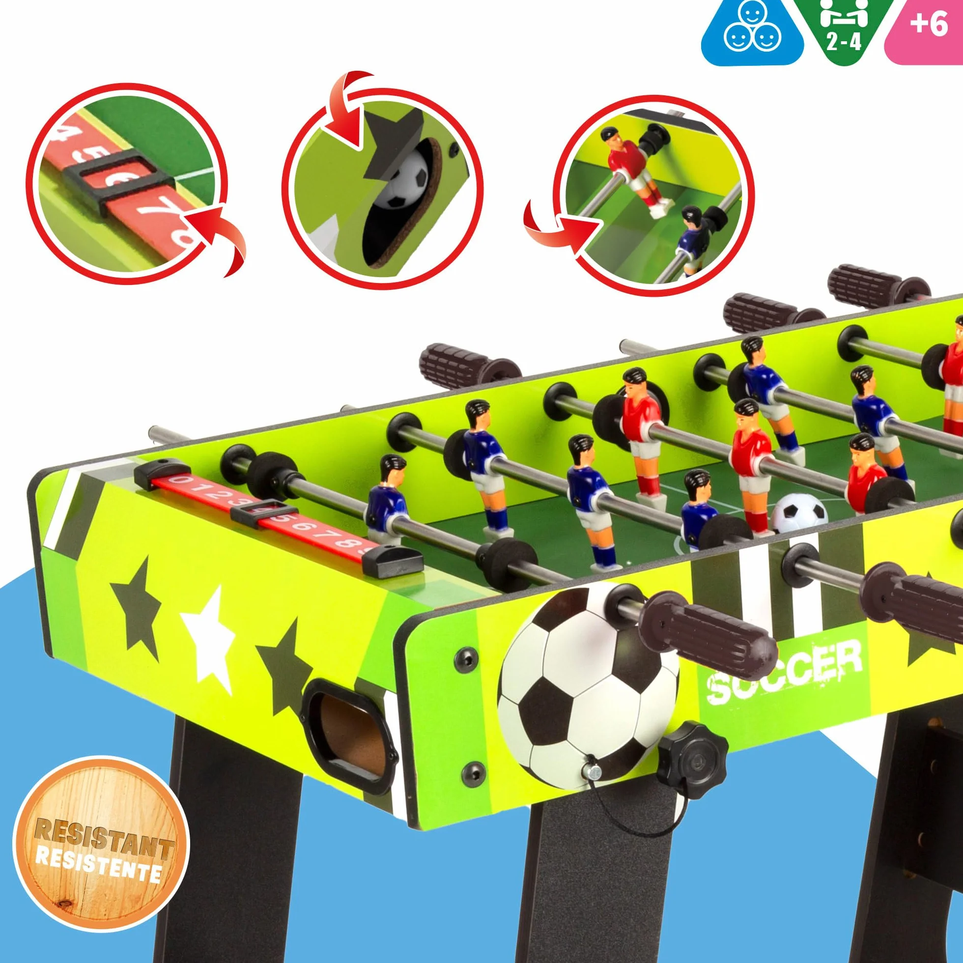 Futbolín Infantil ColorBaby 85430 CB Games Plegable, 81x42x63 cm, 2 Jugadores, Madera Resistente, +6 años