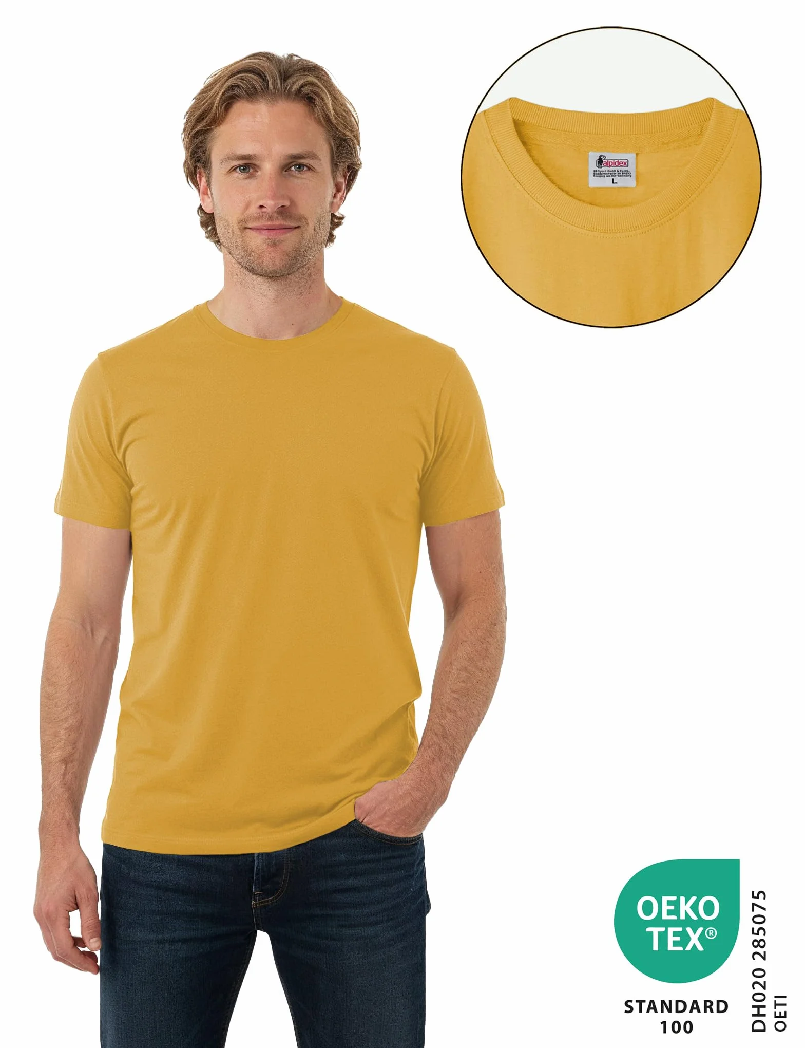 ALPIDEX T-Shirt Hombre Pack de 5 Cuello Redondo 100% Algodón Unicolor Manga Corta Casual