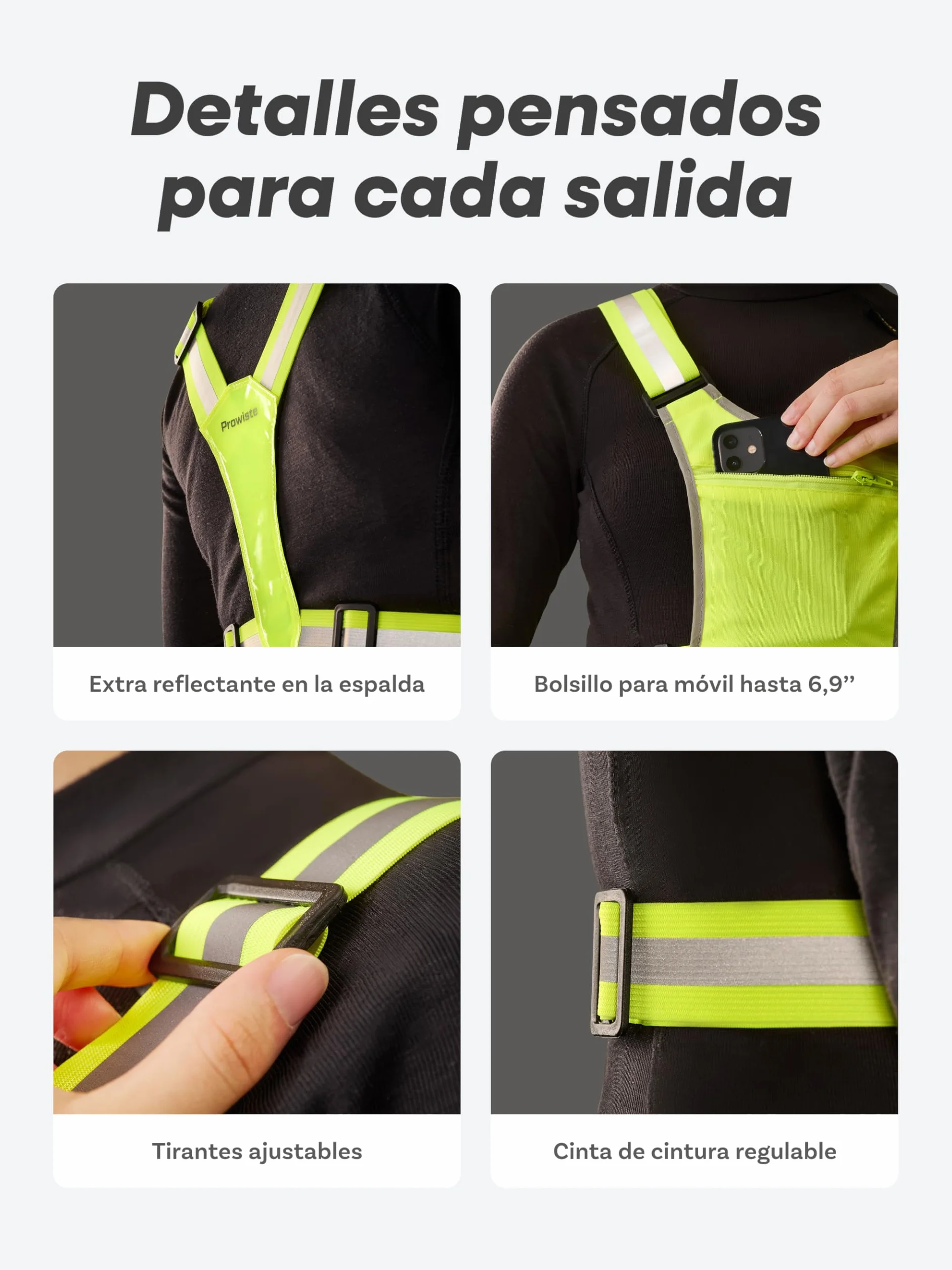Chaleco Reflectante Bicicleta Visibilidad 360° Bolsillo Frontal Correas Ajustables Hombres Mujeres