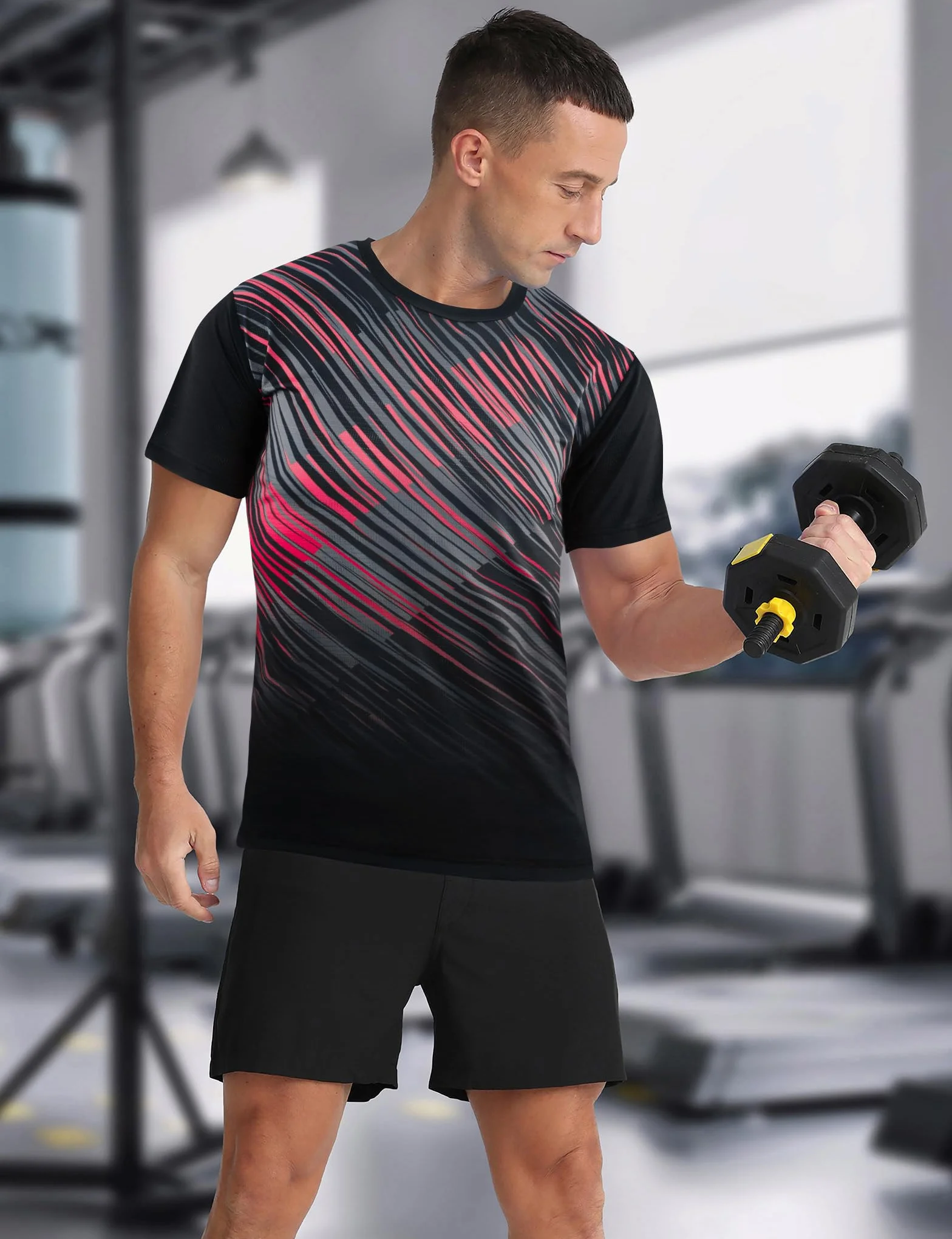 APTRO Camiseta Deportiva Hombre Manga Corta Diseño Degradado Tejido Elástico Transpirable