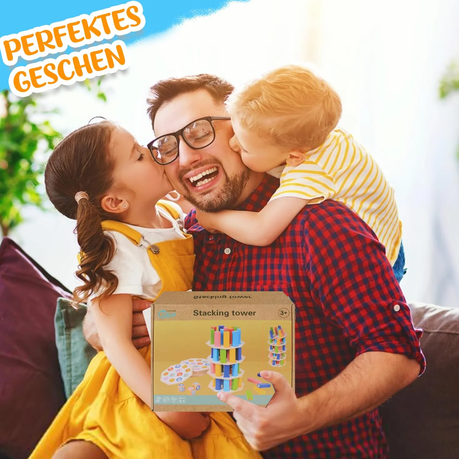 Torre de Bloques de Madera 4 en 1, Juguete Montessori de Equilibrio y Habilidad, Juego de Mesa Familiar y de Viaje, Juego Educativo Regalo para Niños y Niñas de 3 a 9 años