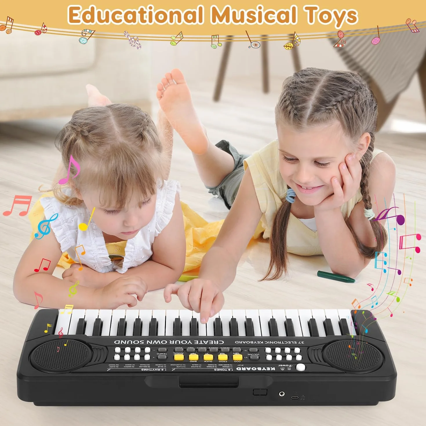 Teclado Electrónico Piano 37 Teclas,Teclado de Piano Portátil para niños con Fuente de Alimentación, Música Digital ,Educativa Regalo para Niños/Principiante Negro