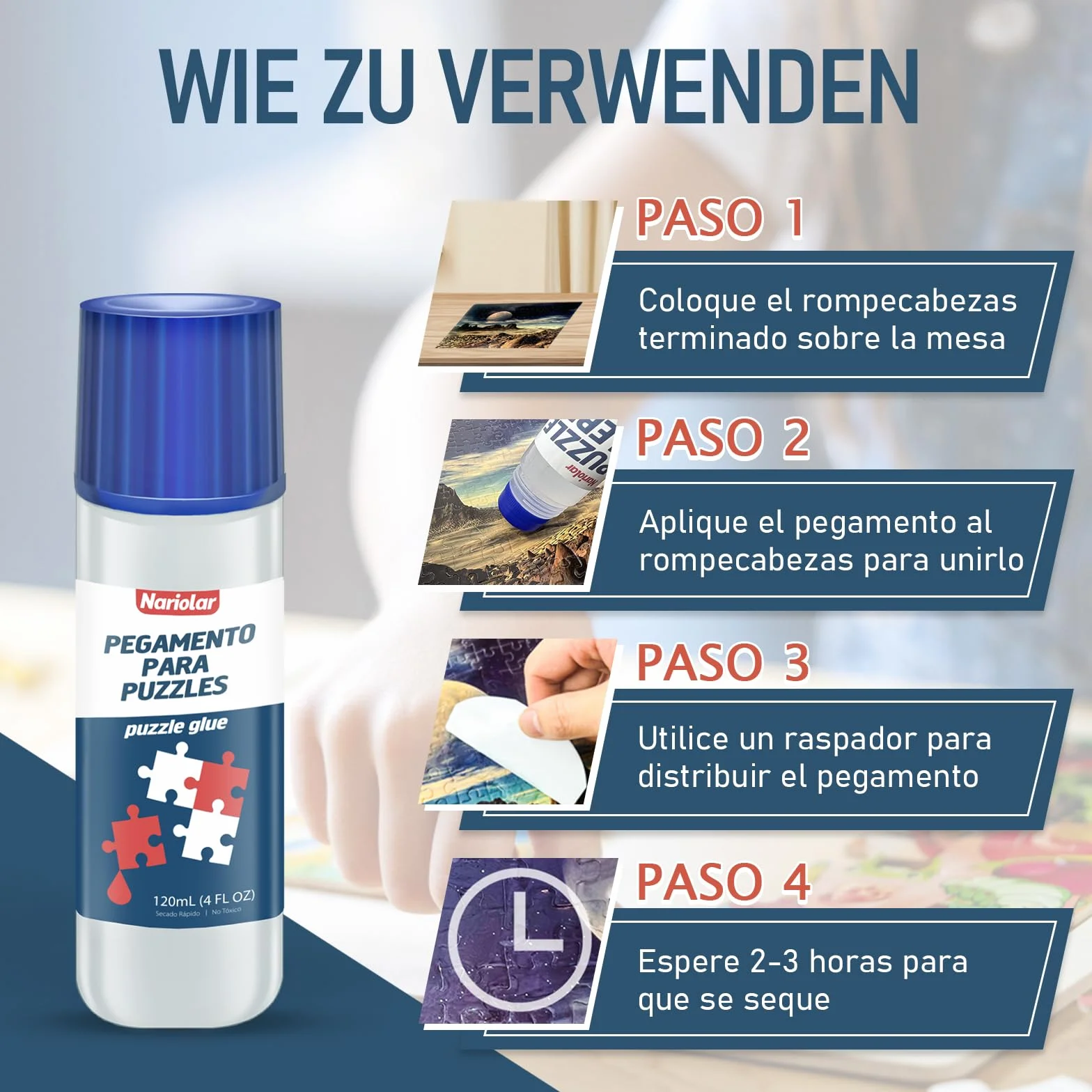 Nariolar Pegamento Puzzle, 2 * 120ml Pegamento para Rompecabezas, con Aplicador y Secado Rápido