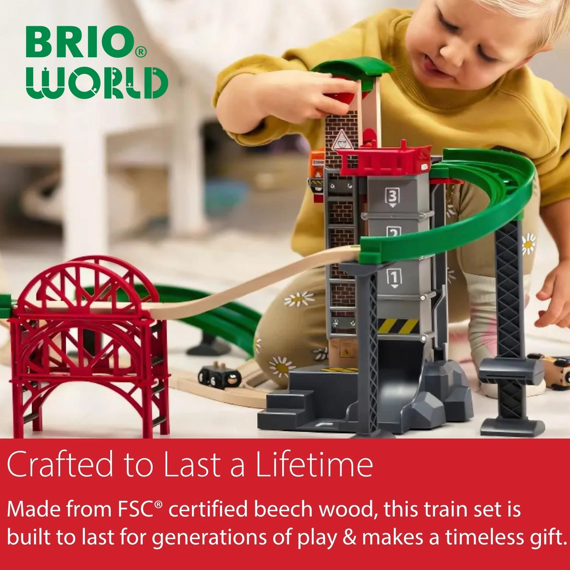 BRIO World Set Almacén Levanta y Carga, Ferrocarriles de Madera, Juguete 32 piezas 3+ Años