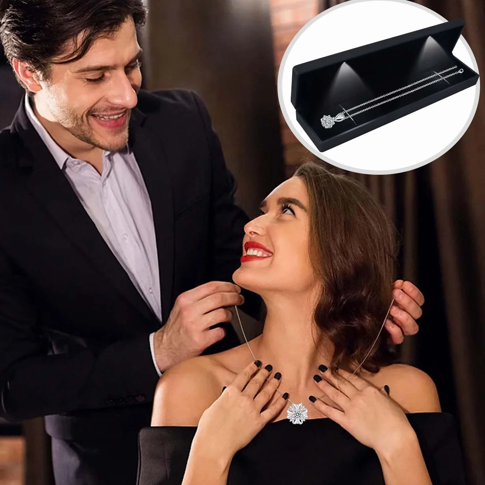 Caja de Regalo de Joyería con Luz LED, Estuche para Colgante/Pulsera/Collar con Luz LED, Joyero de Terciopelo, Estuche de Exhibición de Joyería, para Propuesta Compromiso Boda, 23*5.5*3.5cm, Negro