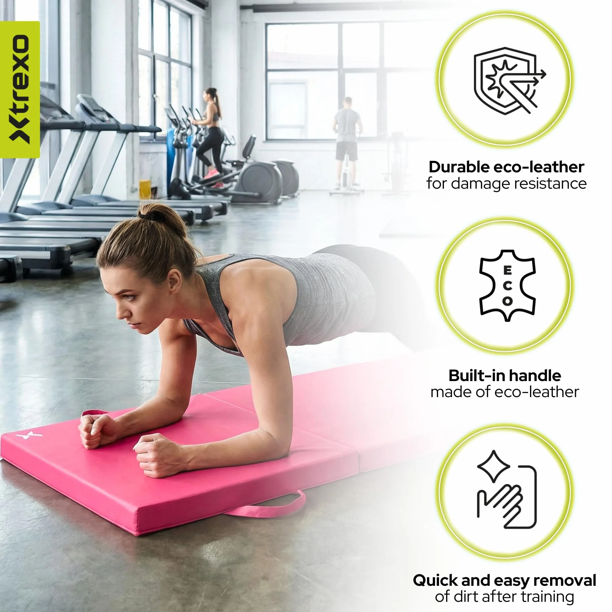 TREXO Colchón de gimnasia plegable 180x60x5 cm 3 piezas funda piel ecológica resistente abrasión espuma polietileno flexible