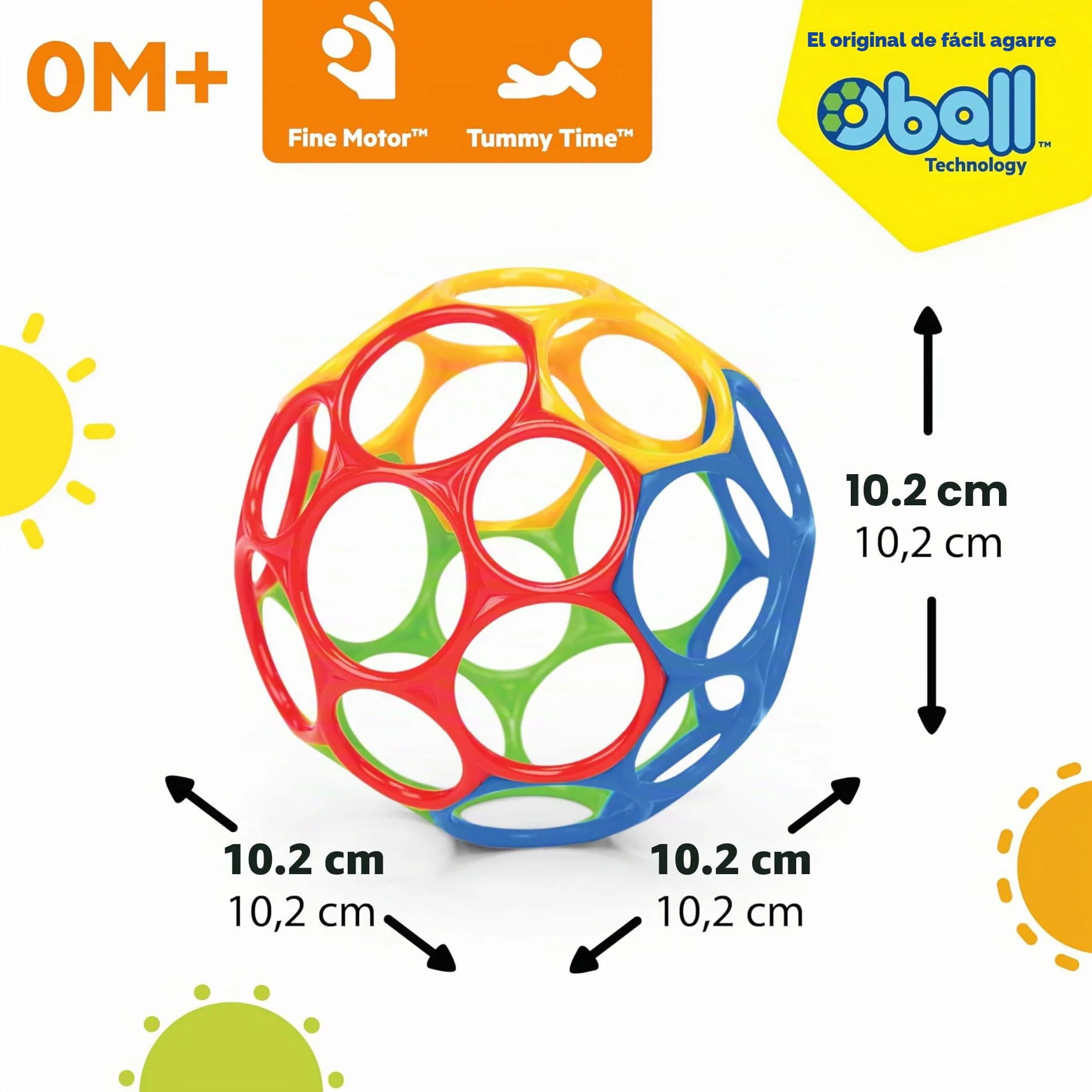 Bright Starts Pelota Clásica Oball de Fácil Agarre Libre de BPA Rojo Amarillo Verde Azul