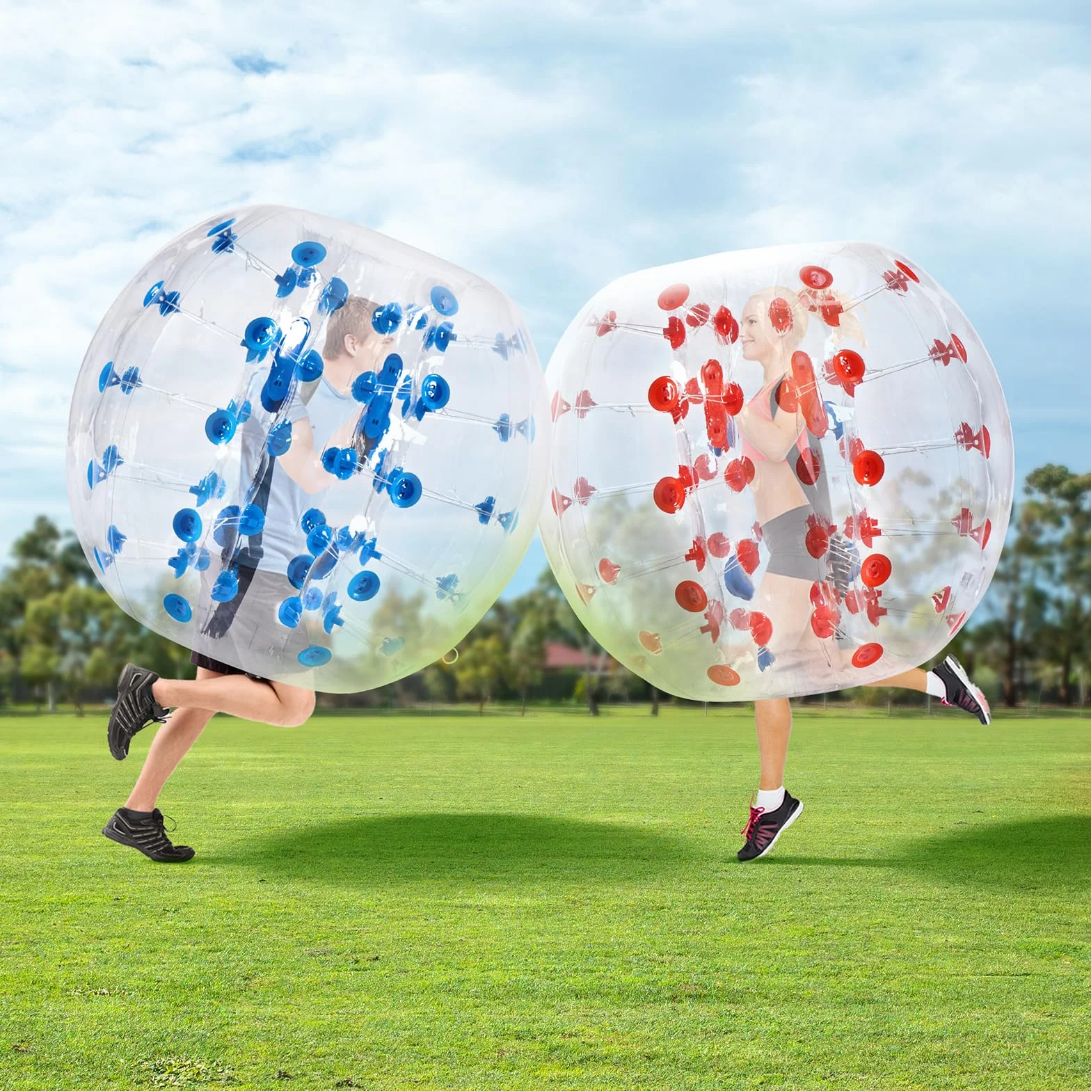 VEVOR Bola de Choque Inflable 2 Piezas 1,2 m x 1,03 m Bola de Colisión Humana y Rebote de Burbujas Cuerpo de PVC Parachoques Inflable de Puntos Rojo+Azul