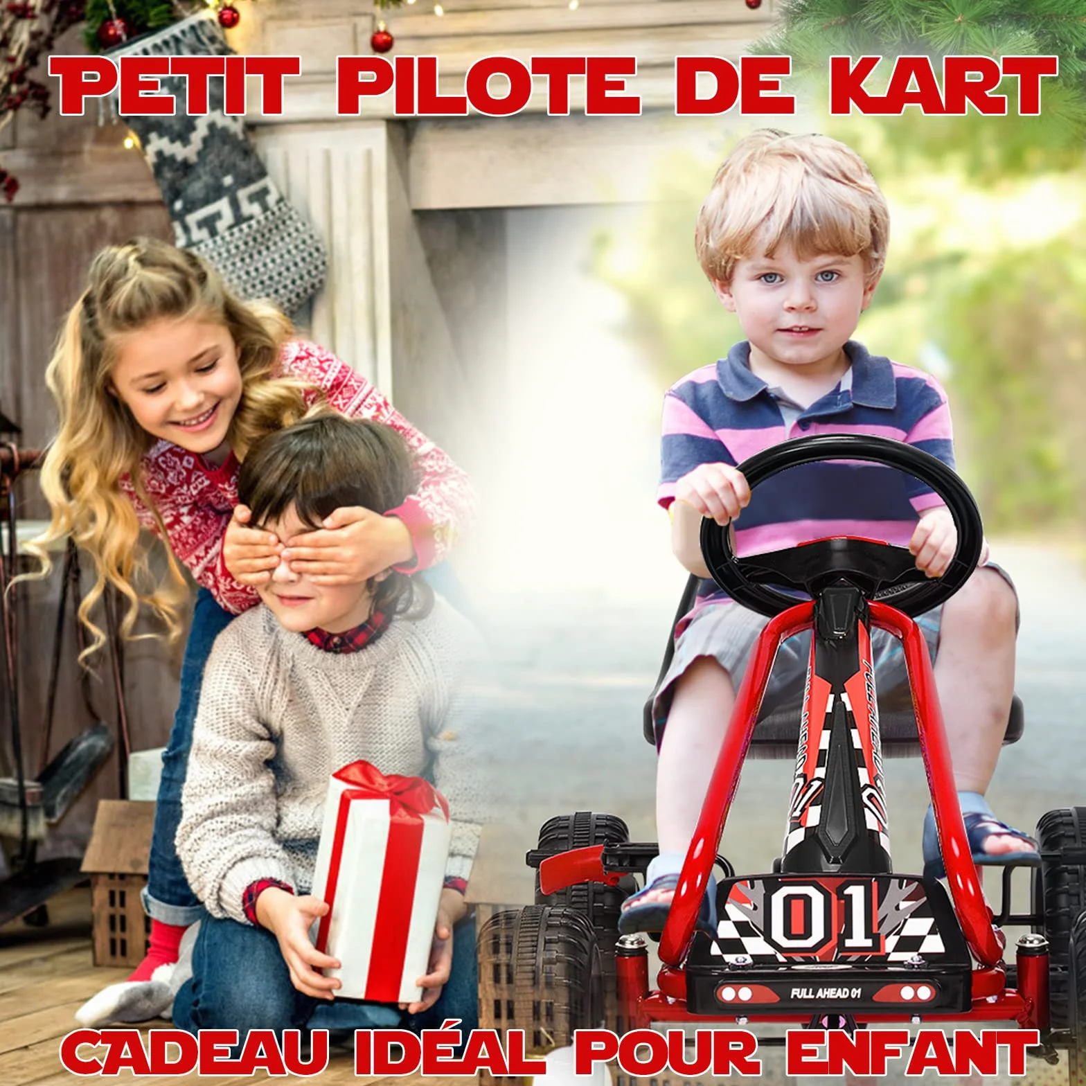 RELAX4LIFE Go Kart para Niños con Freno de Mano y Asiento Ajustable, Coche de Pedales con Ruedas Antideslizantes y Freno de Mano para 3-6 Años, Regalo para Niños, Carga 30kg (Rojo)