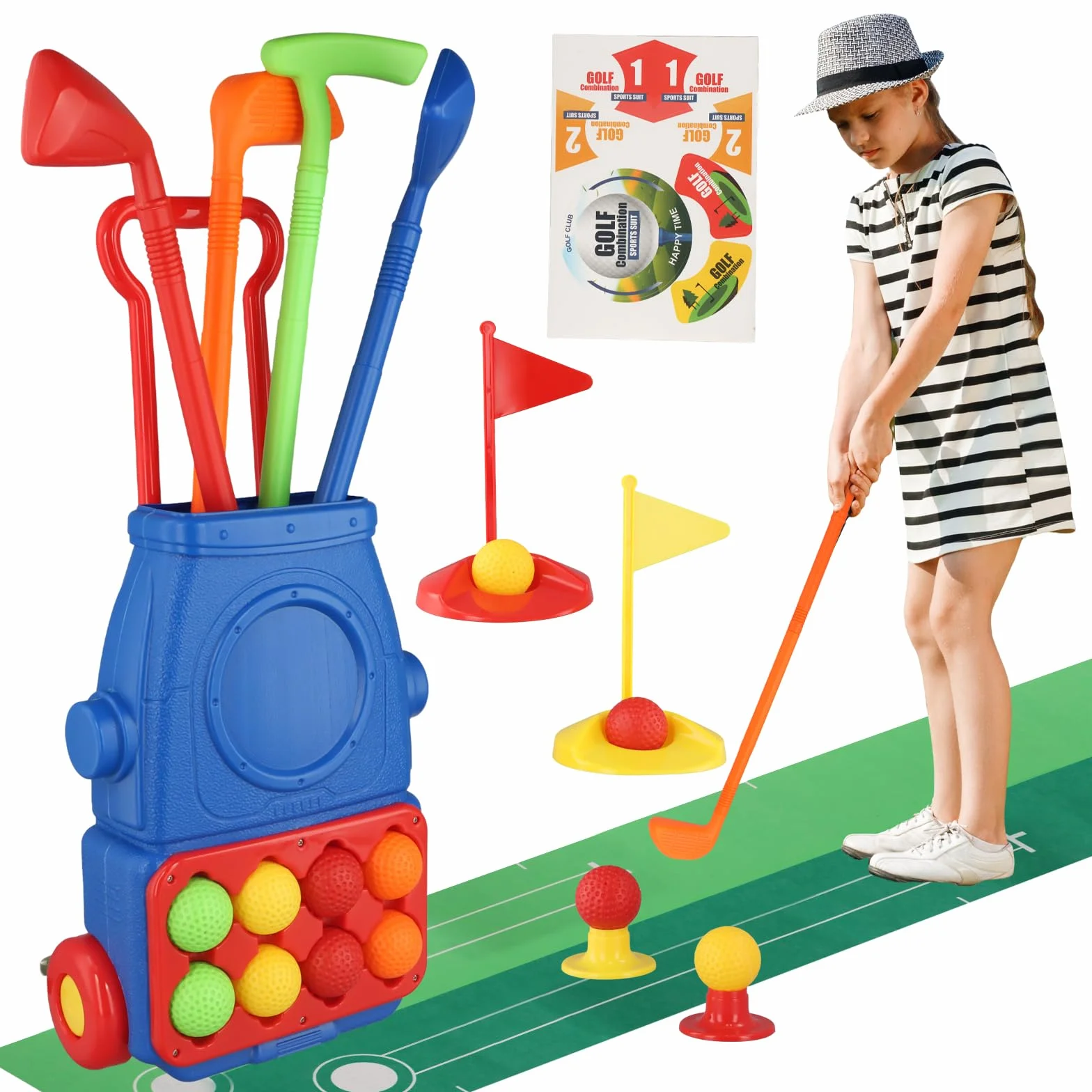 Juguetes Deportivos Golf Set Con Carrito, 4 Palos de Colores, 8 Pelotas - Juguetes de Exterior Para Jardín, Regalo Para Niños y Niñas