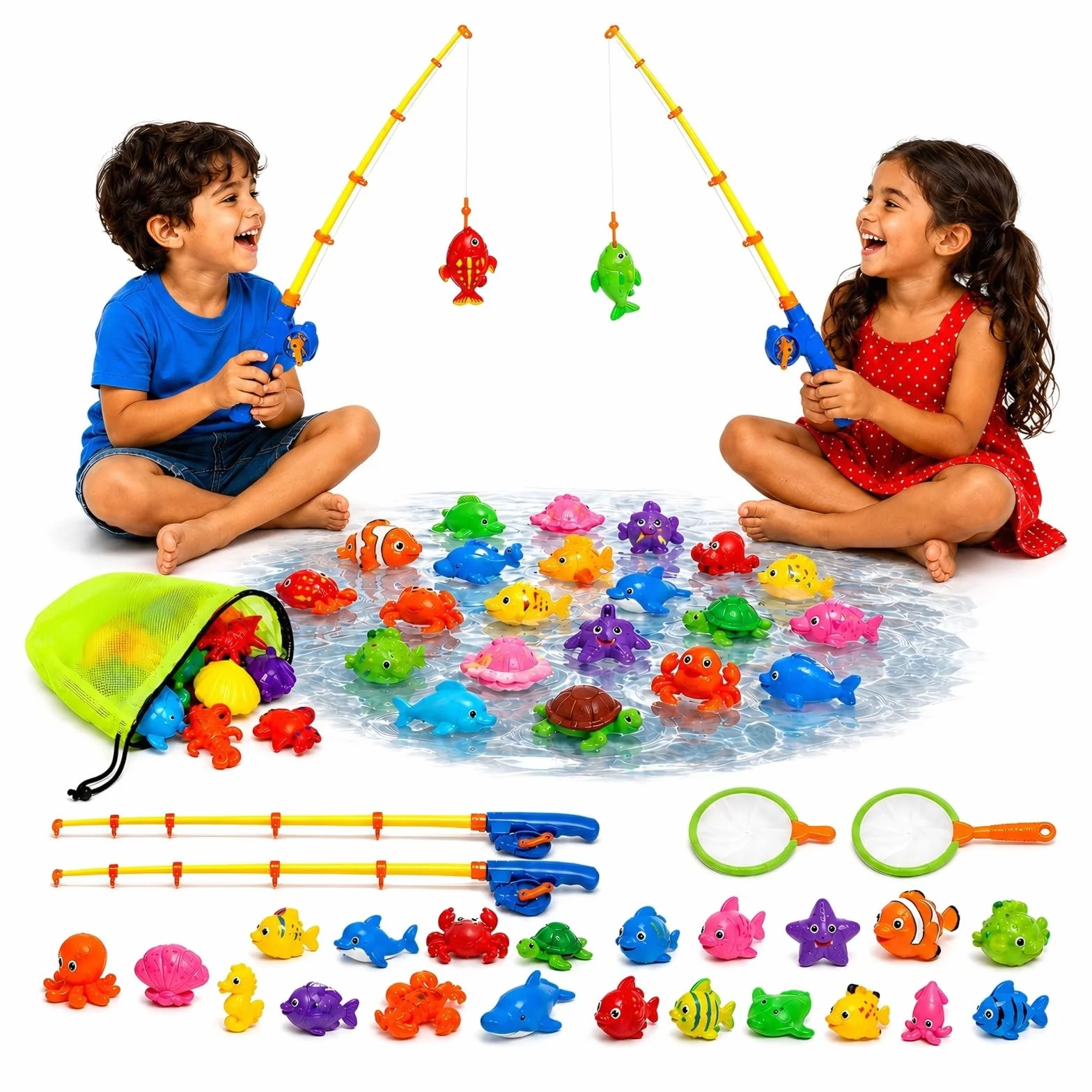 Juego de Pesca Magnético para Niños 3 4 5 Años - Set de Agua Refrescante con 2 Cañas