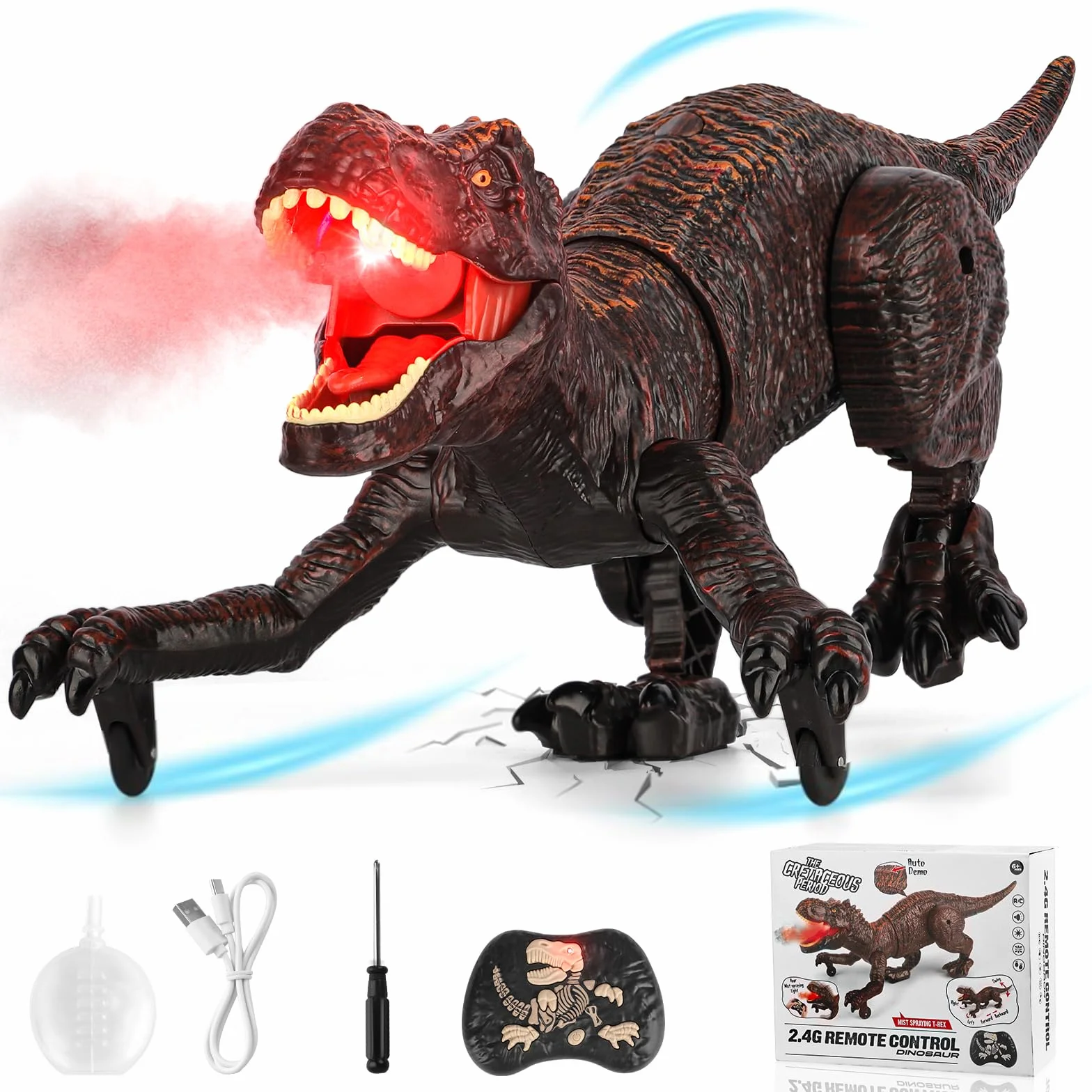 Juguete Dinosaurio Teledirigido, 2.4GHz RC Dino Robots con Rociar, Rugido y Luz, Caminar, Radiocontrol Animales Recargable Interactivo Dragon Juegos Educativo Regalo para Niños Niñas 5 6 7 8 9+ Años