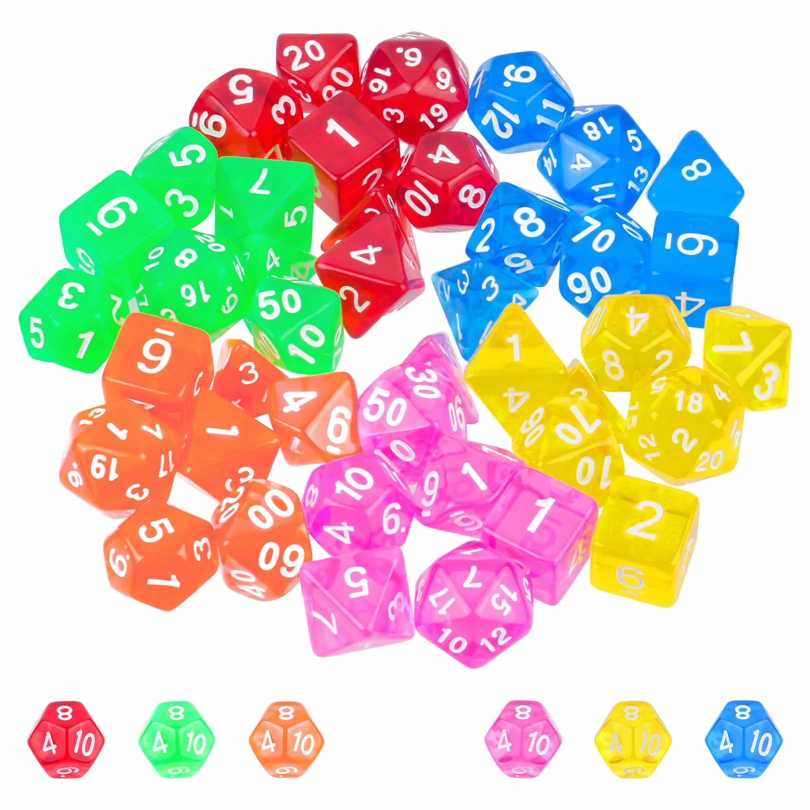 42 PcsDados Poliédricos, Dados Acrílicos Coloridos para MTG RPG D&D, Dados D4 D6 D8 D10 D12 D20, Juego de Mesa, Juego de rol