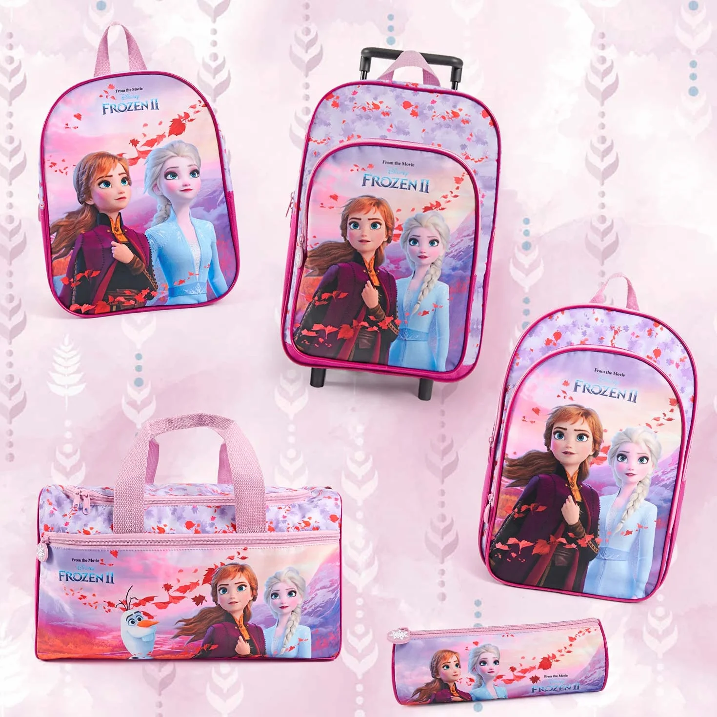 PERLETTI Bolsa Deporte Infantil Disney Frozen 2 con Bandolera - Bolso Deportivo Princesas Elsa y Ana - Mochila Gimnasio Niña Rosa Lila Violeta 35x22.5x15