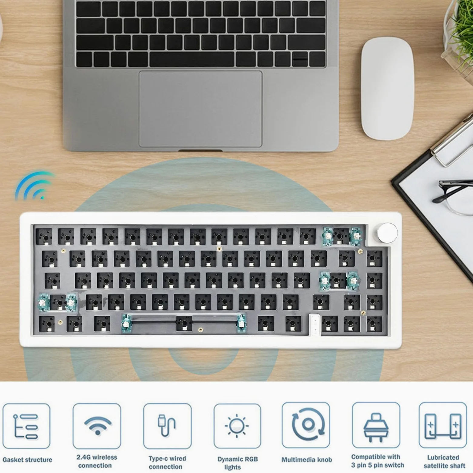 Genérico RGB Mechanical Keyboard – Compact Keyboard, Wired with Number Pad | 67 Keys Backlit Mechanical, Multimedia Knob for PC Game Setup, Office, Internet Cafe
