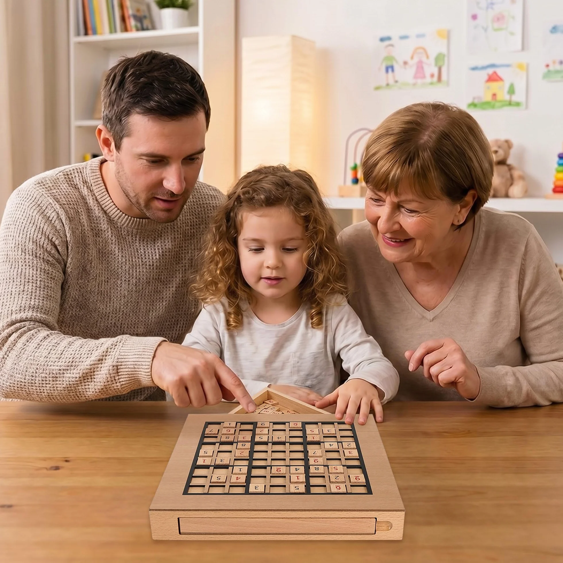 Juego de Sudoku de Madera con 90 Fichas de Números Grandes y 2 Cajones