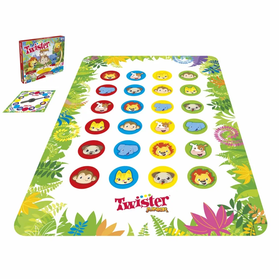 Juego Twister Junior, Alfombra Reversible Aventura de la Selva, 2 Juegos en 1, Juego de Grupo de Interior para 2 a 4 Jugadores