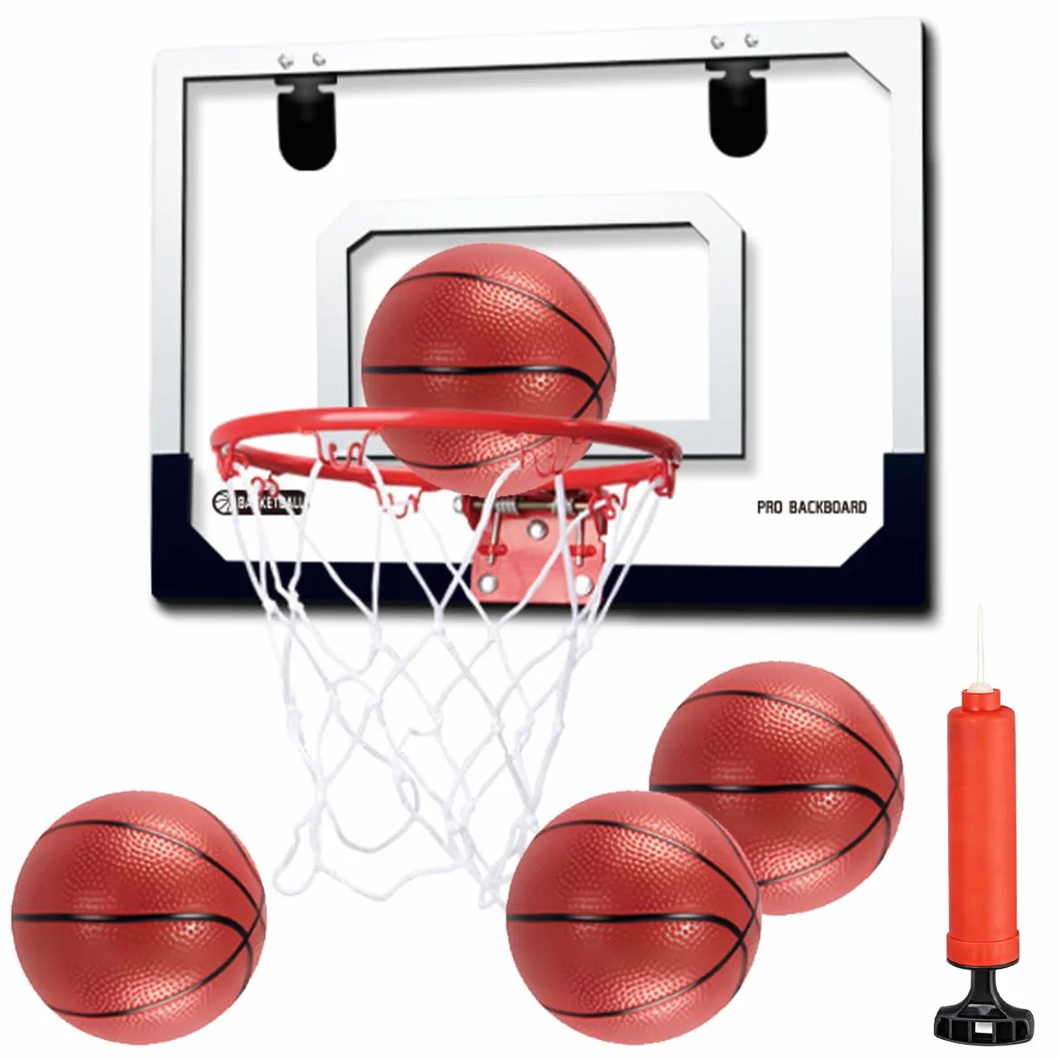 Canasta Baloncesto Infantil, Canasta Baloncesto Interior, Mini Canasta Baloncestos Habitacion con 4 Pelotas y Bomba, Canasta Baloncestos Exterior Pared para 5 años+ Niño y Adultos - Rojo