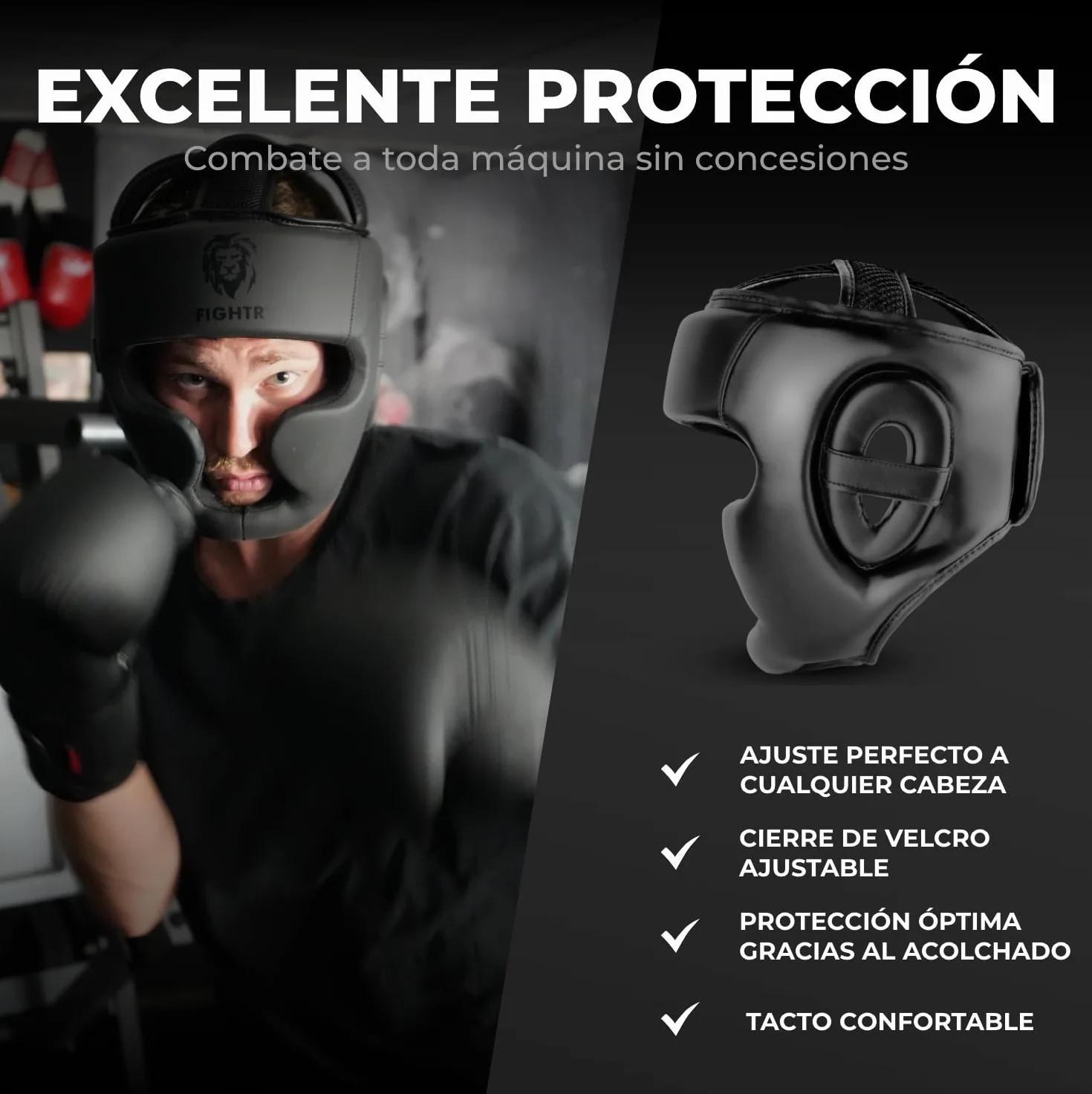 FIGHTR® Casco de Boxeo para Sparring Ajustable para Boxeo MMA Muay Thai Kickboxing
