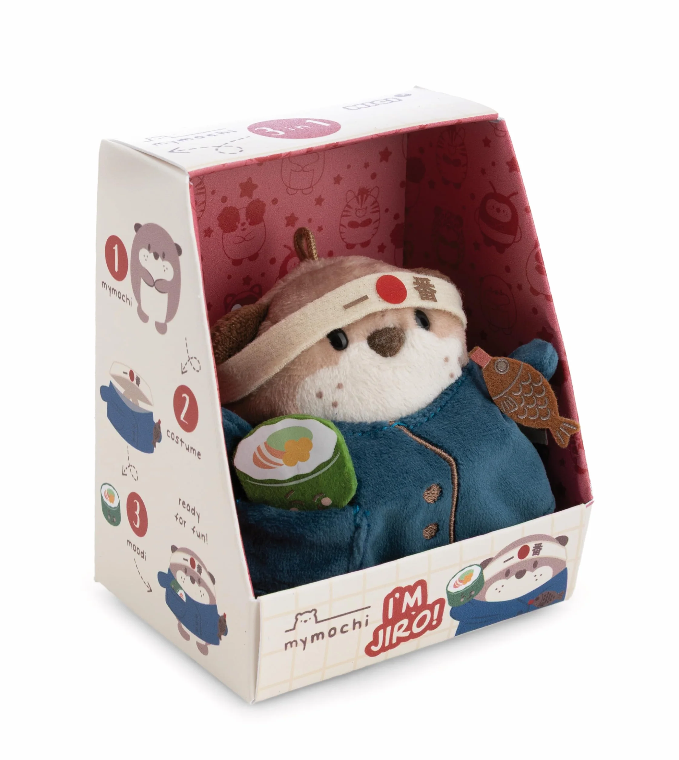 NICI Peluche Nutria Jiro 8 cm con Sushi y Disfraz de Cocinero en Caja de Regalo - Diseño Kawaii para niños y Adultos