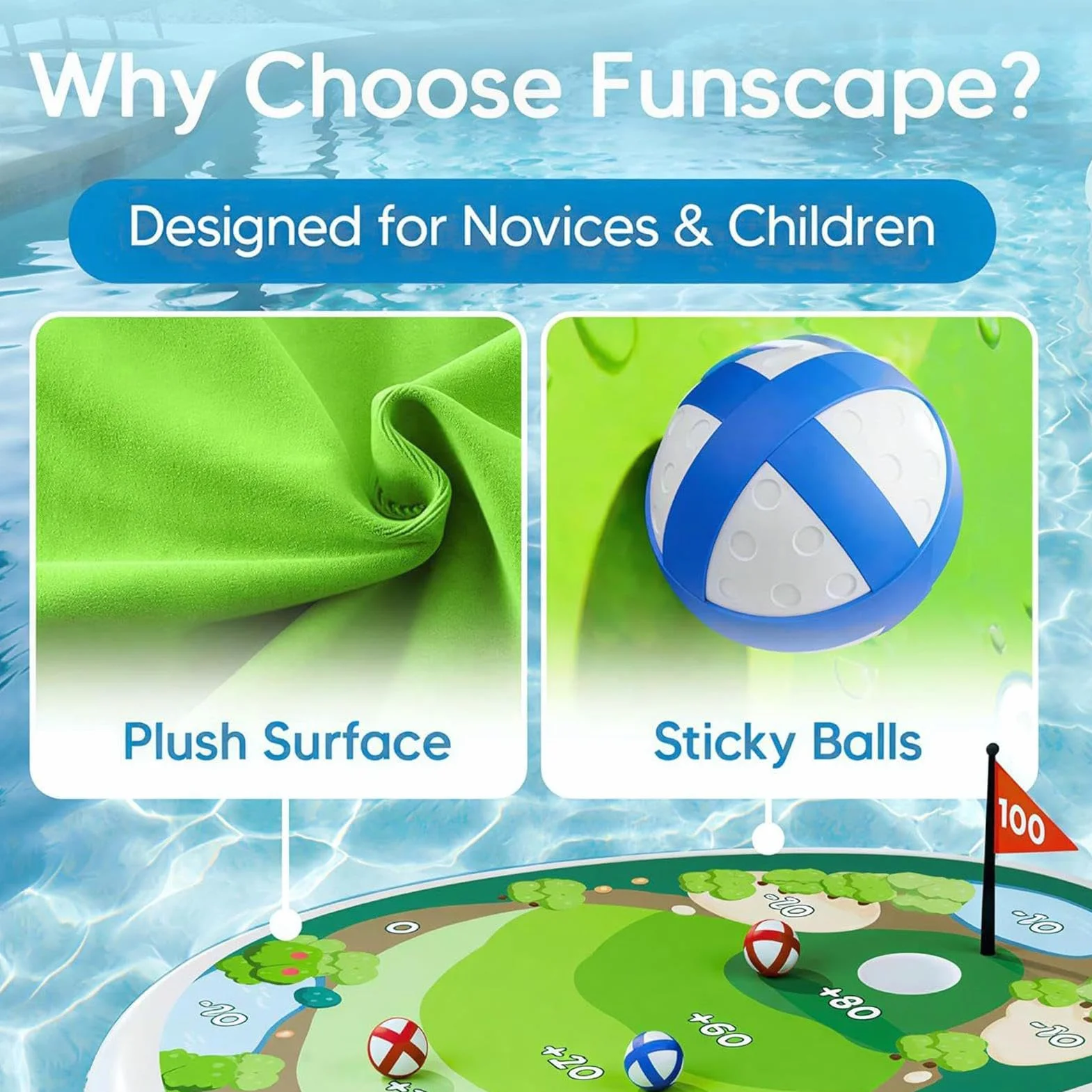Juego de golf flotador para piscina – PVC hinchable 120 x 120 cm | Juego de Chipping acuático con bolas pegajosas | Juego de exterior para de cumpleaños y jardín