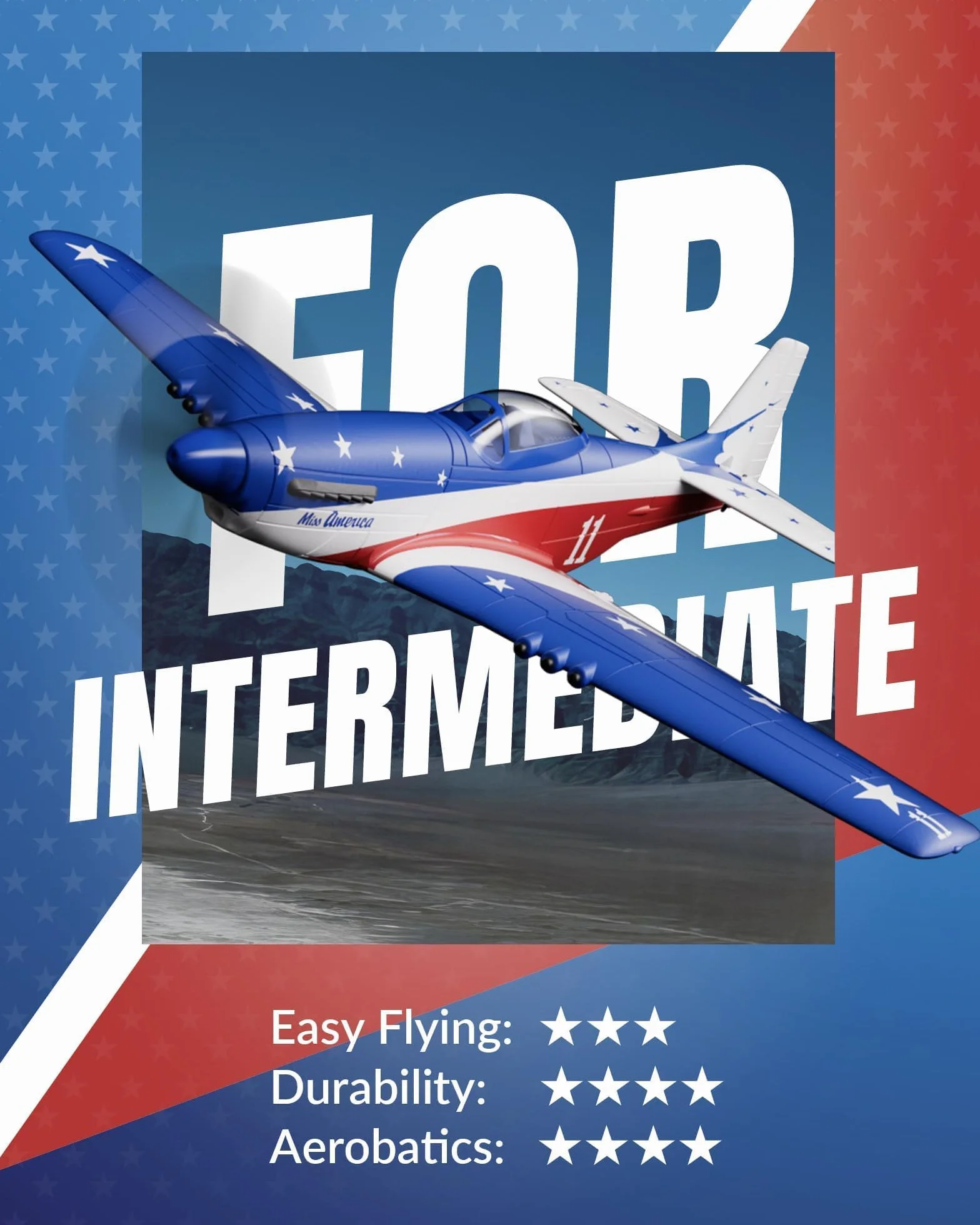 VOLANTEXRC Avión a control remoto de 4 canales P51d Mustang con giroscopios, Aileron, acrobacias aéreas, 3 modos de vuelo para adultos, niños y principiantes