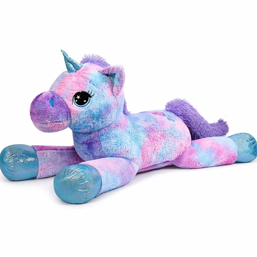 Unicornio Gigante Juguetes Peluche Grande Arcoíris Púrpura Unicornio Animales de Peluche （Azul,80CM