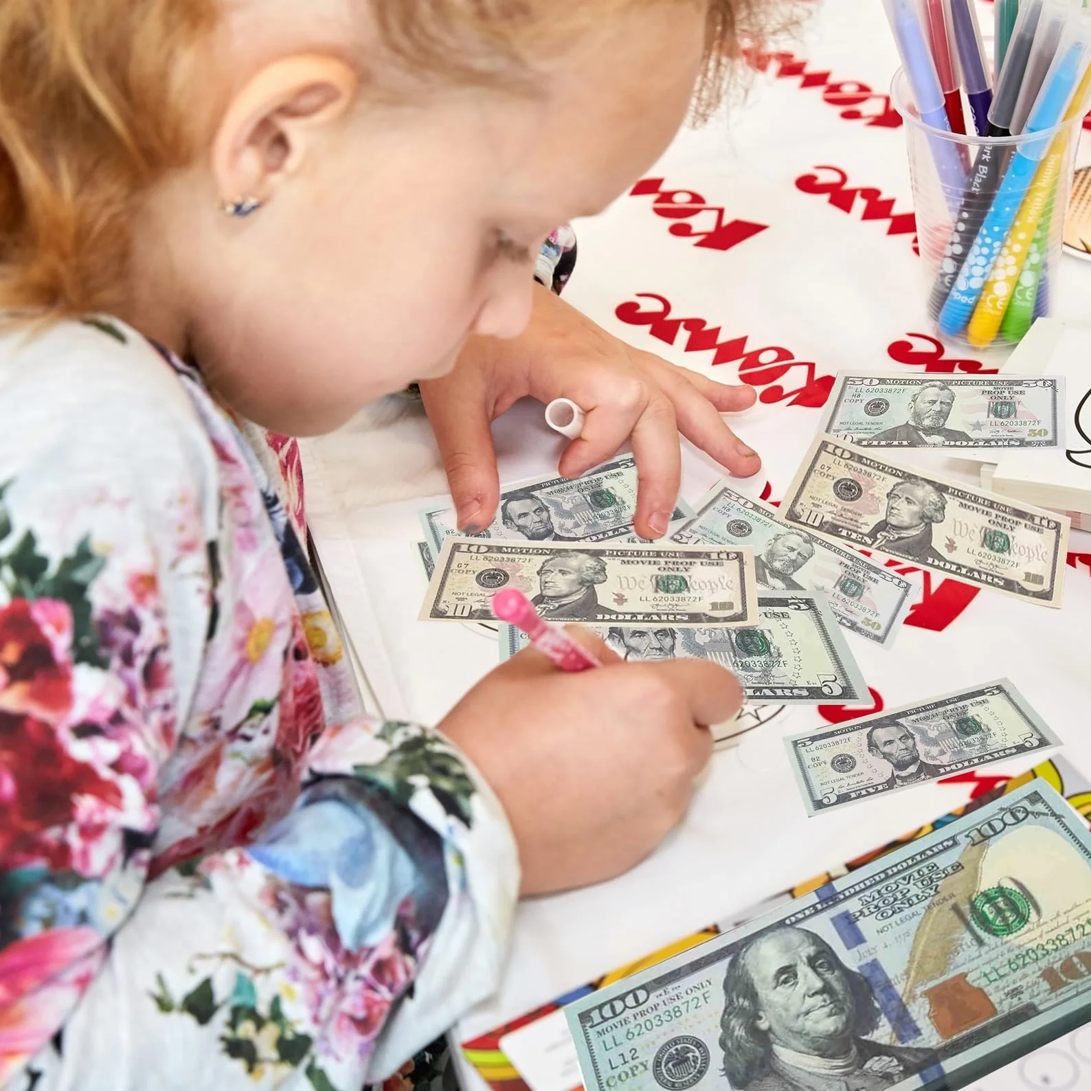 140 monedas Prop Money, billetes en dólares para niños, billetes falsos para película