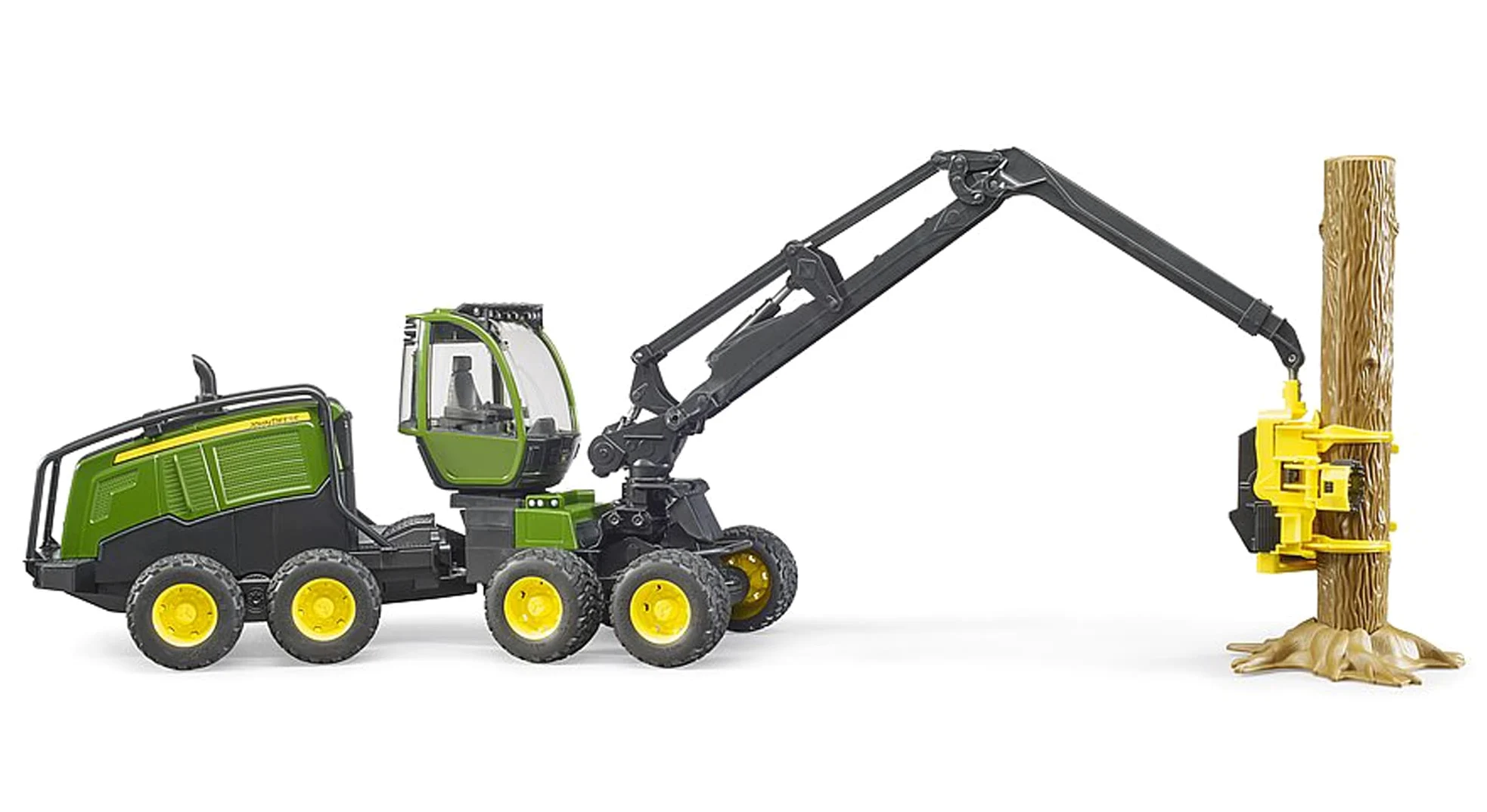 bruder 02135 - Cosechadora John Deere 1270G con 1 tronco de árbol - 1:16 Vehículo, Granja, Bosque, Silvicultura, Tractor, Tractor agrícola, Bulldog, Transporte de madera, Juguete